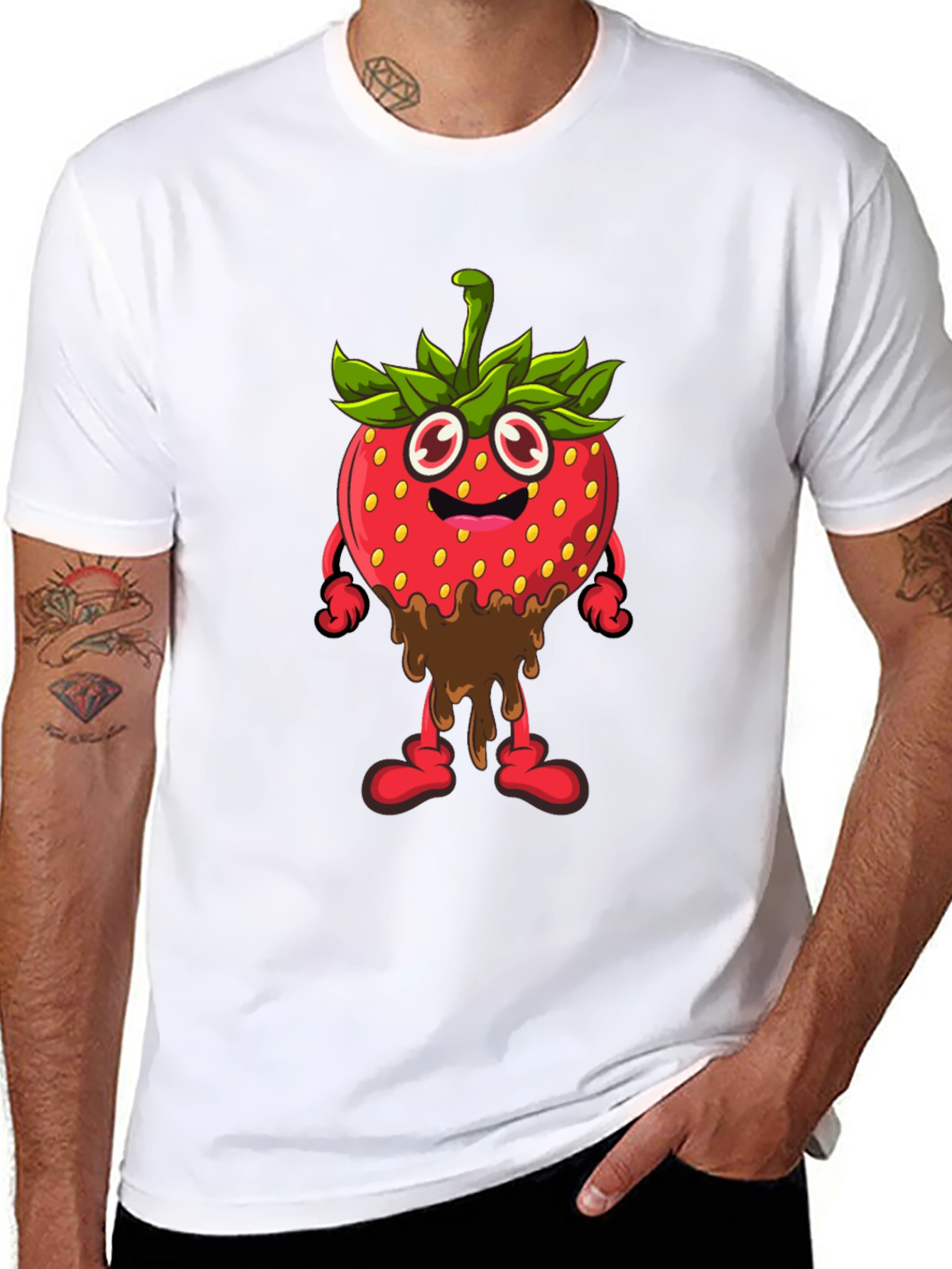 Strawberry Cartoon Black T-Shirt