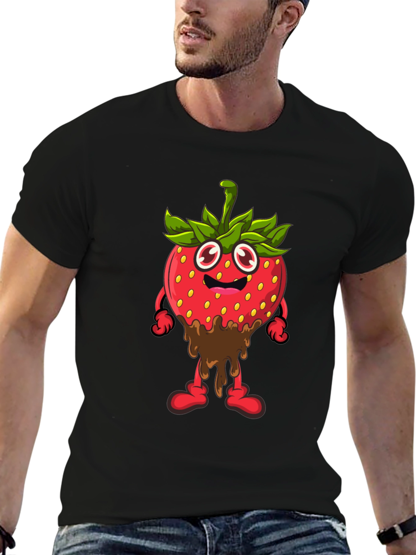 Strawberry Cartoon Black T-Shirt