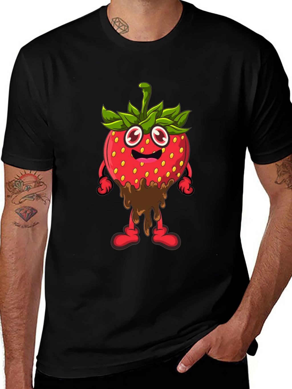 Strawberry Cartoon Black T-Shirt