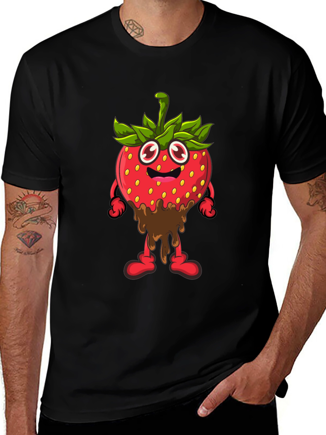 Strawberry Cartoon Black T-Shirt