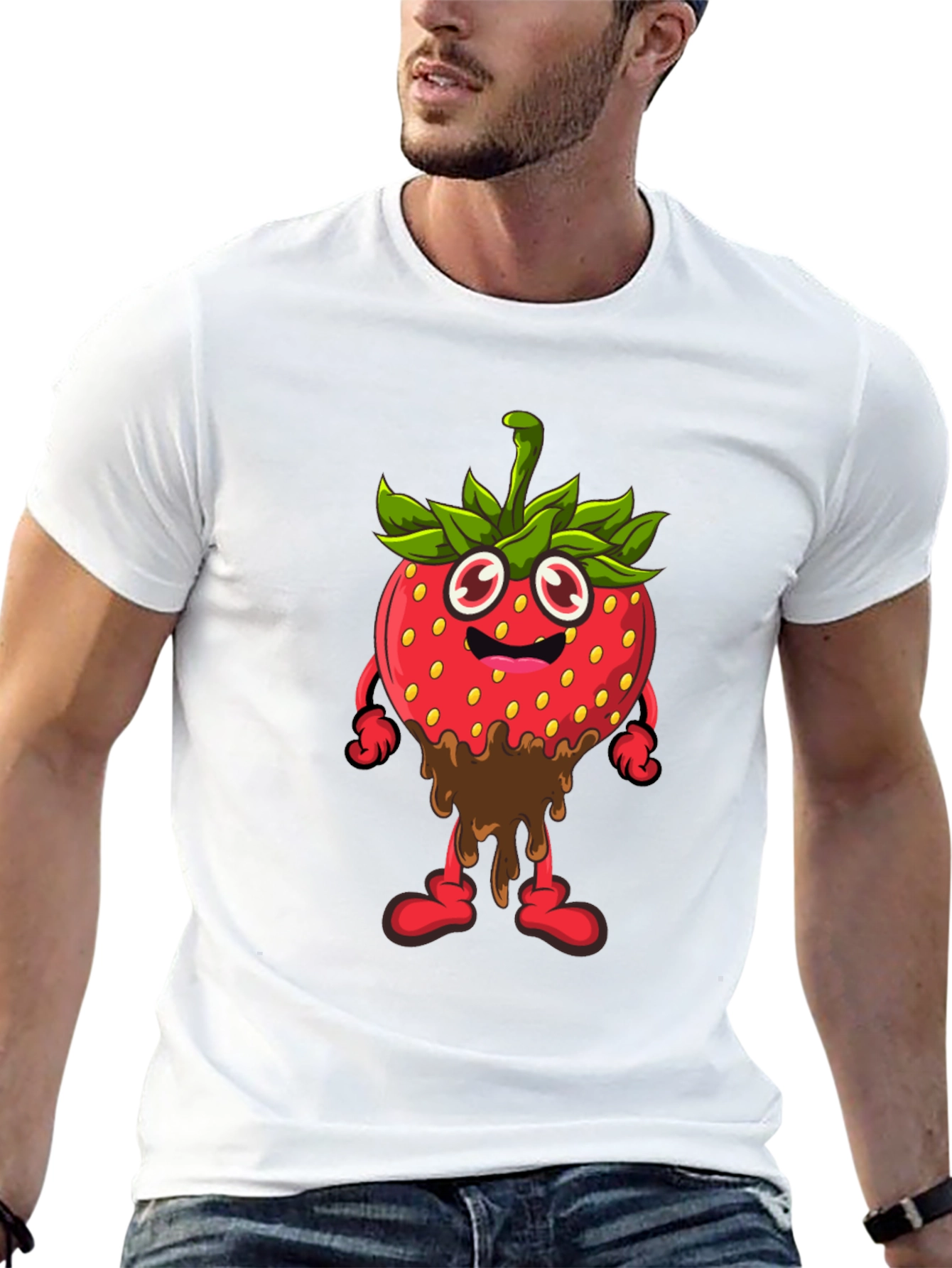 Strawberry Cartoon Black T-Shirt