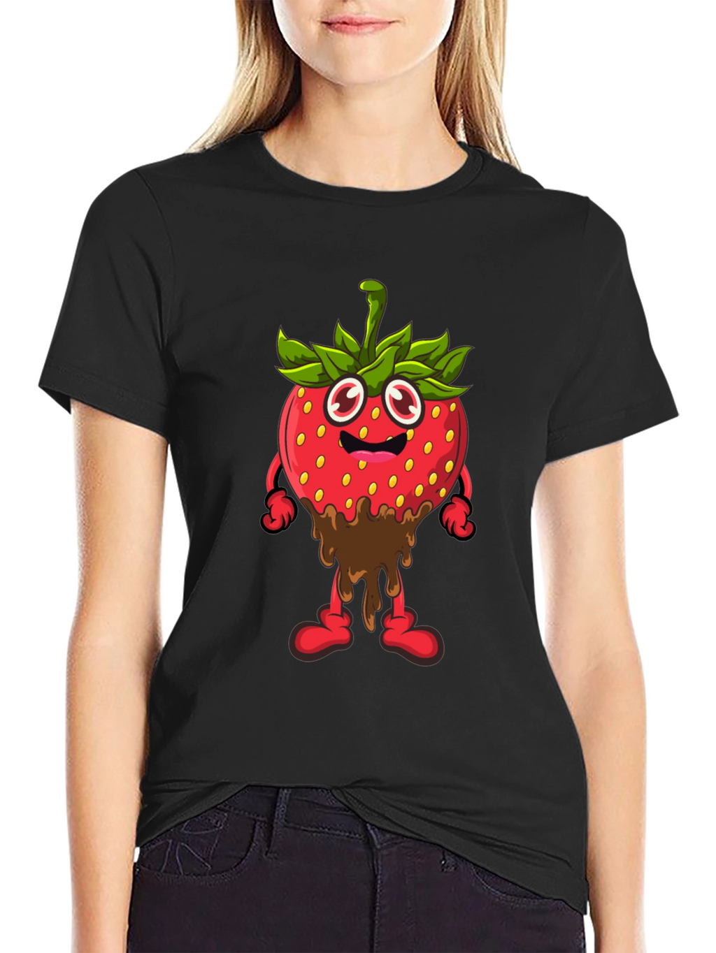 Strawberry Cartoon Black T-Shirt