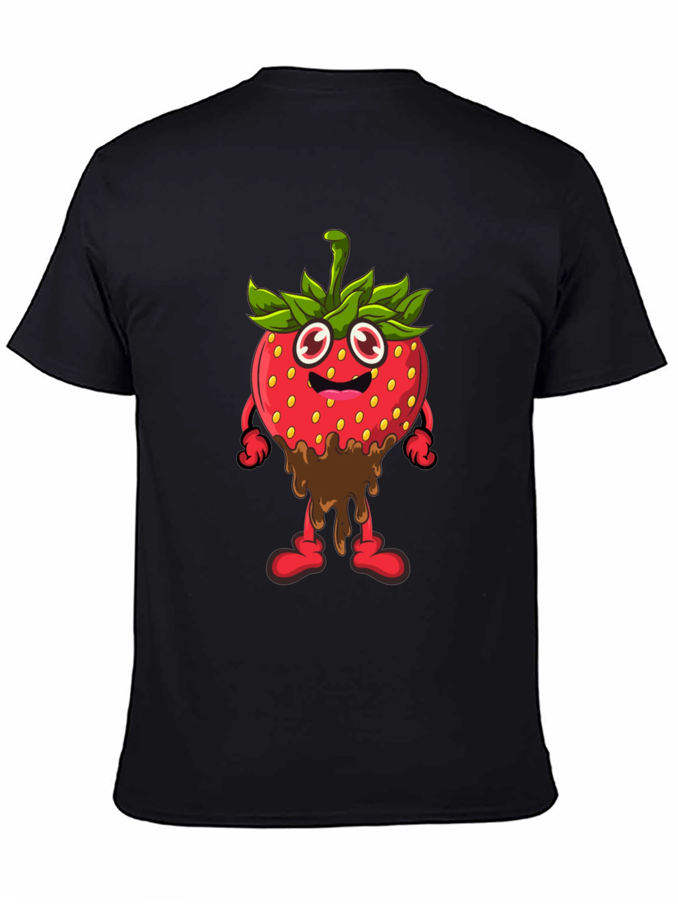 Strawberry Cartoon Black T-Shirt