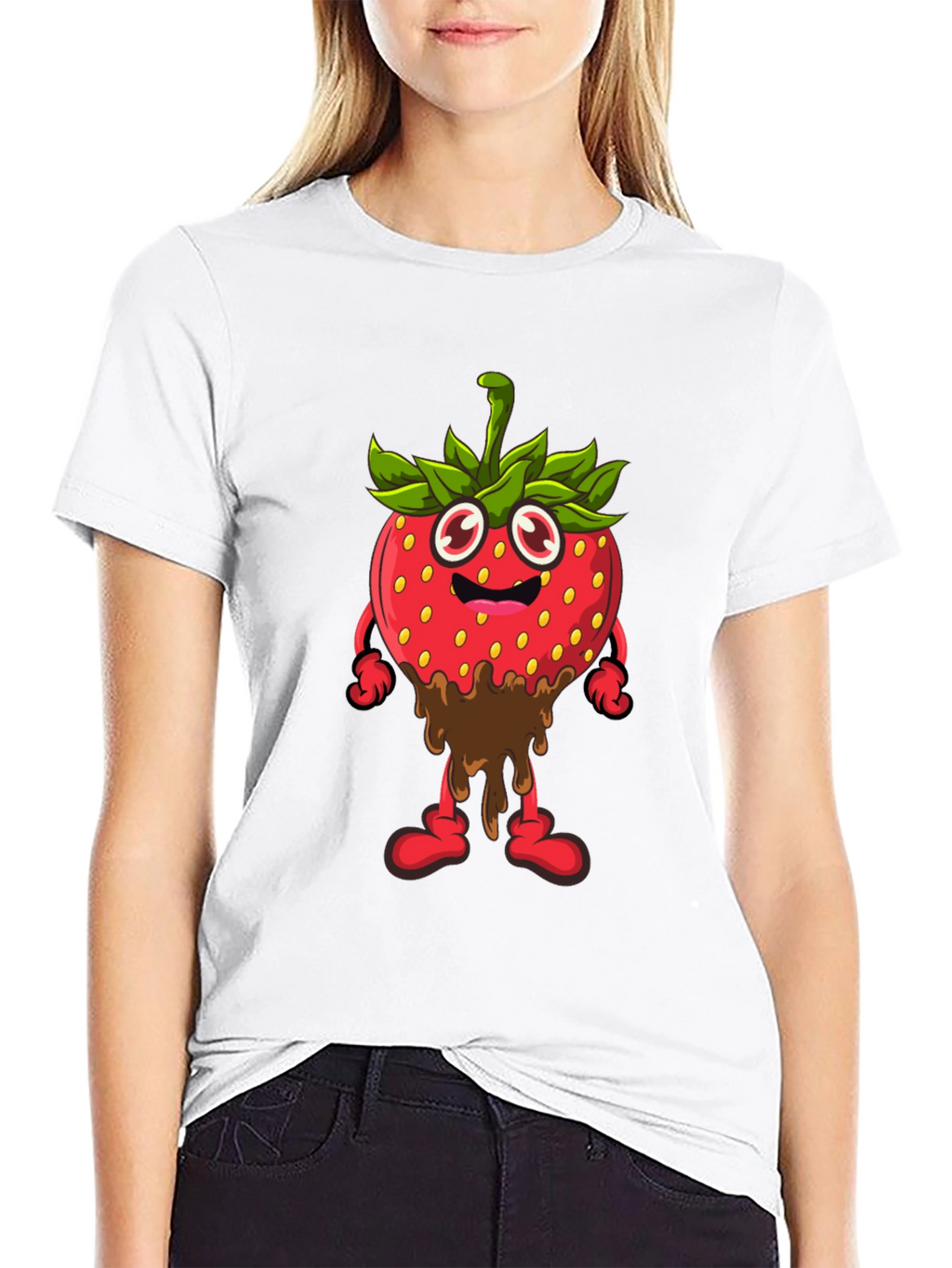 Strawberry Cartoon Black T-Shirt