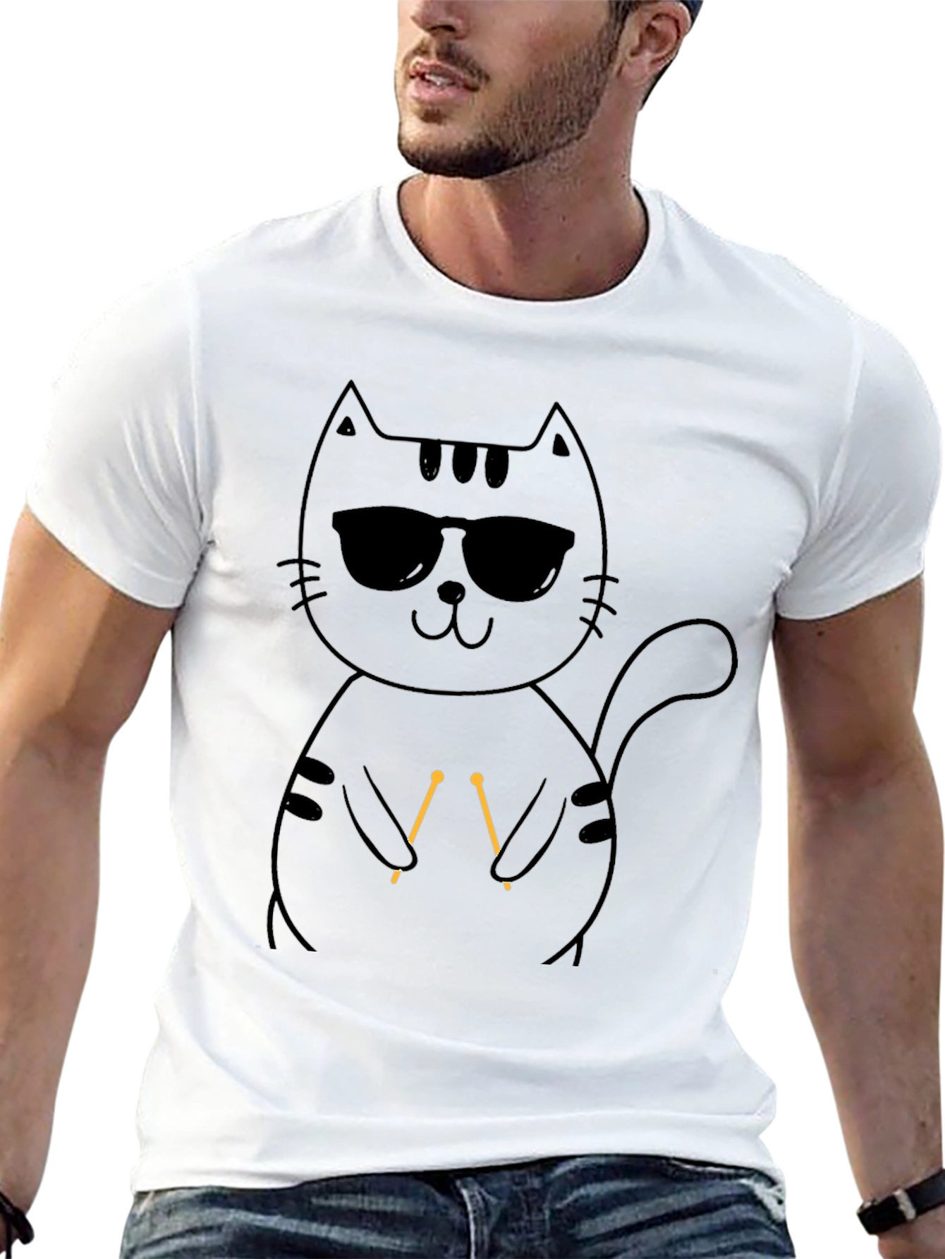Cool Cat Knitting T-Shirt - Unisex Black Tee