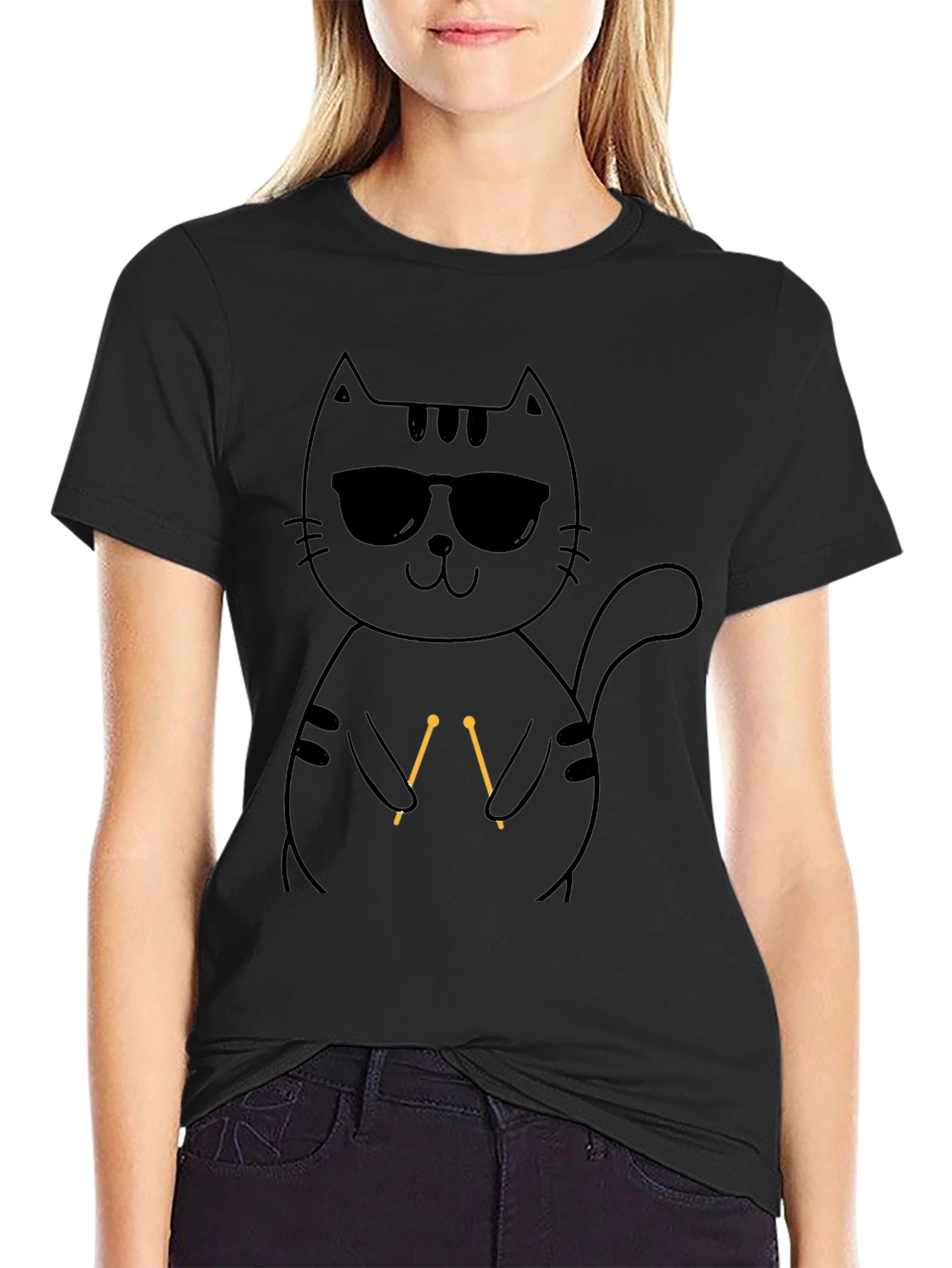 Cool Cat Knitting T-Shirt - Unisex Black Tee