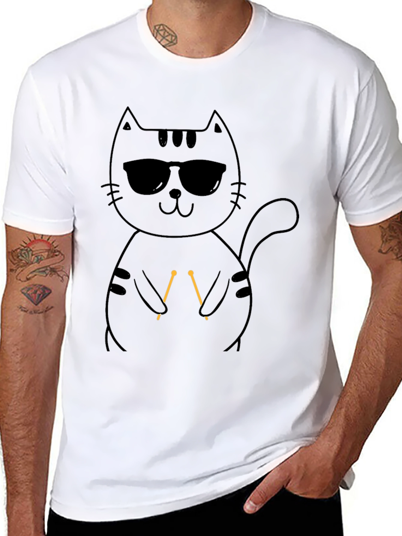 Cool Cat Knitting T-Shirt - Unisex Black Tee