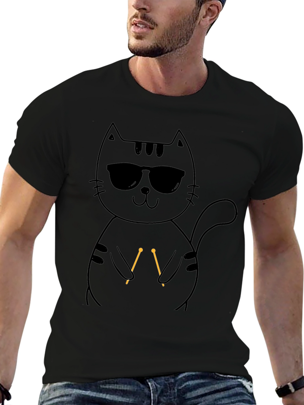 Cool Cat Knitting T-Shirt - Unisex Black Tee