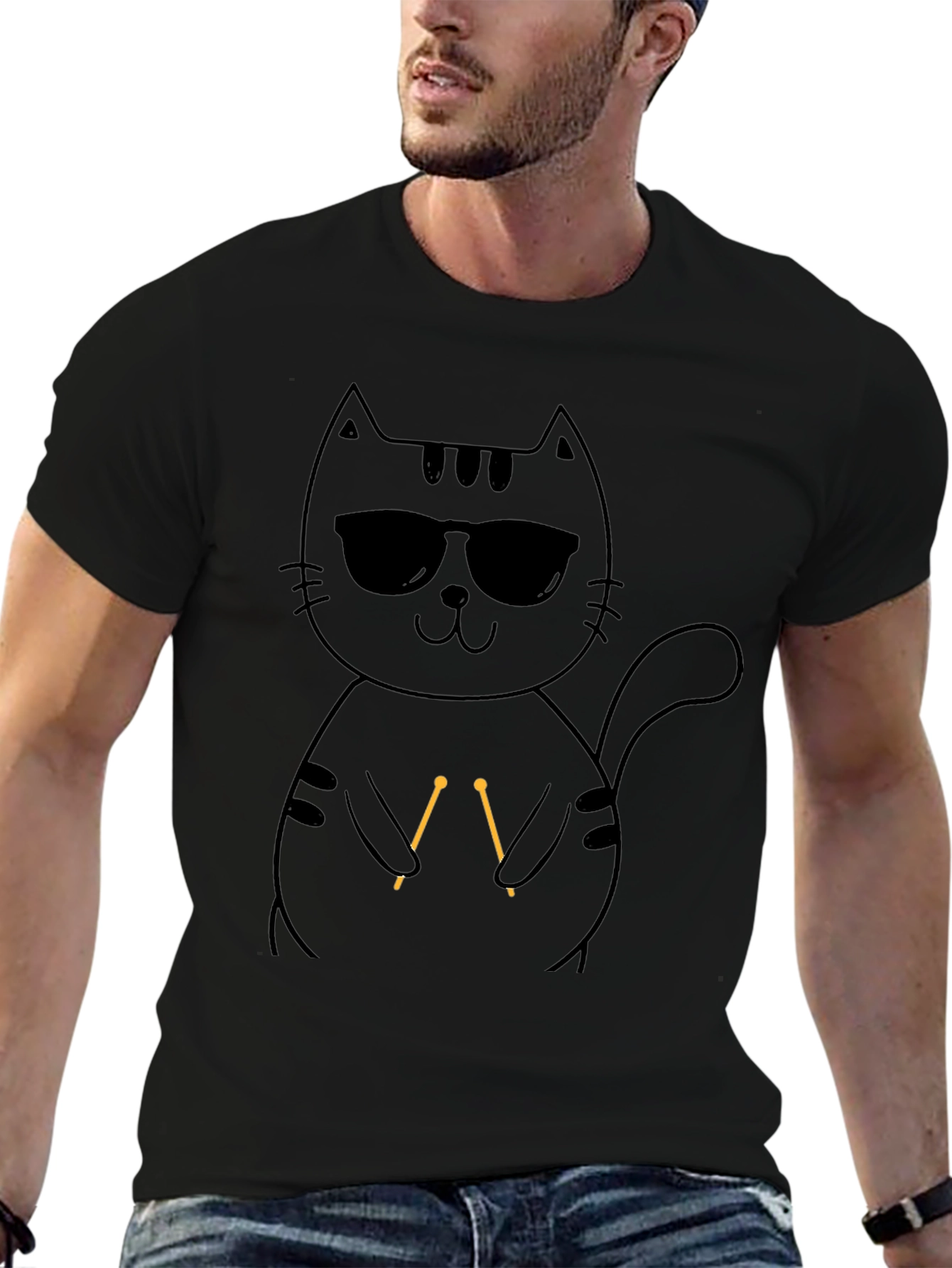 Cool Cat Knitting T-Shirt - Unisex Black Tee