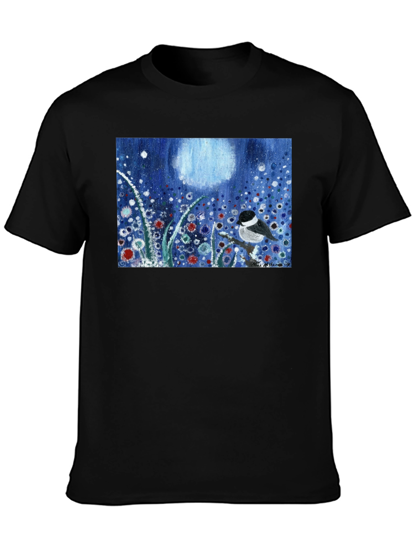 Chickadee Moon T-Shirt - Artistic Night Bird Tee