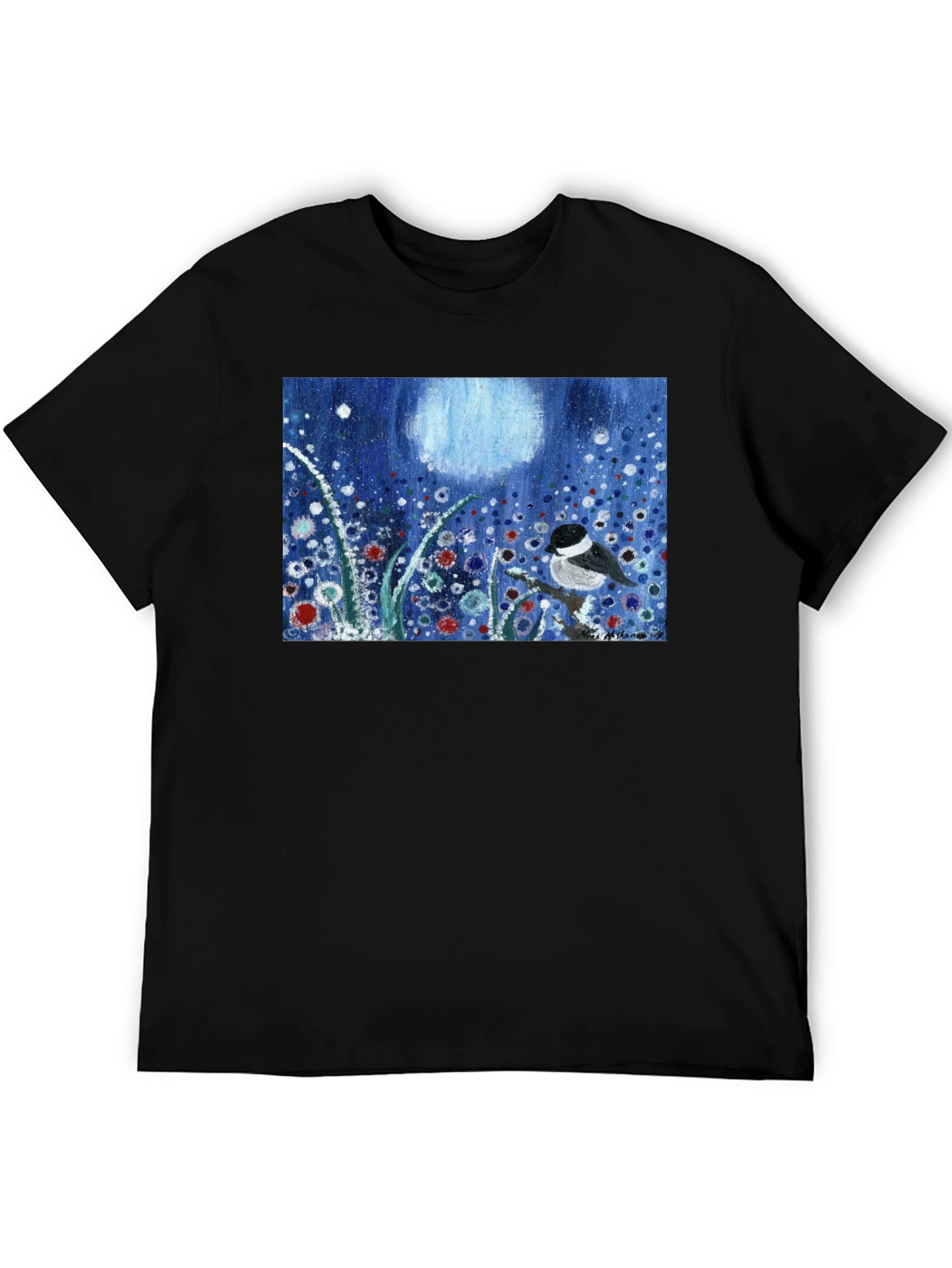 Chickadee Moon T-Shirt - Artistic Night Bird Tee