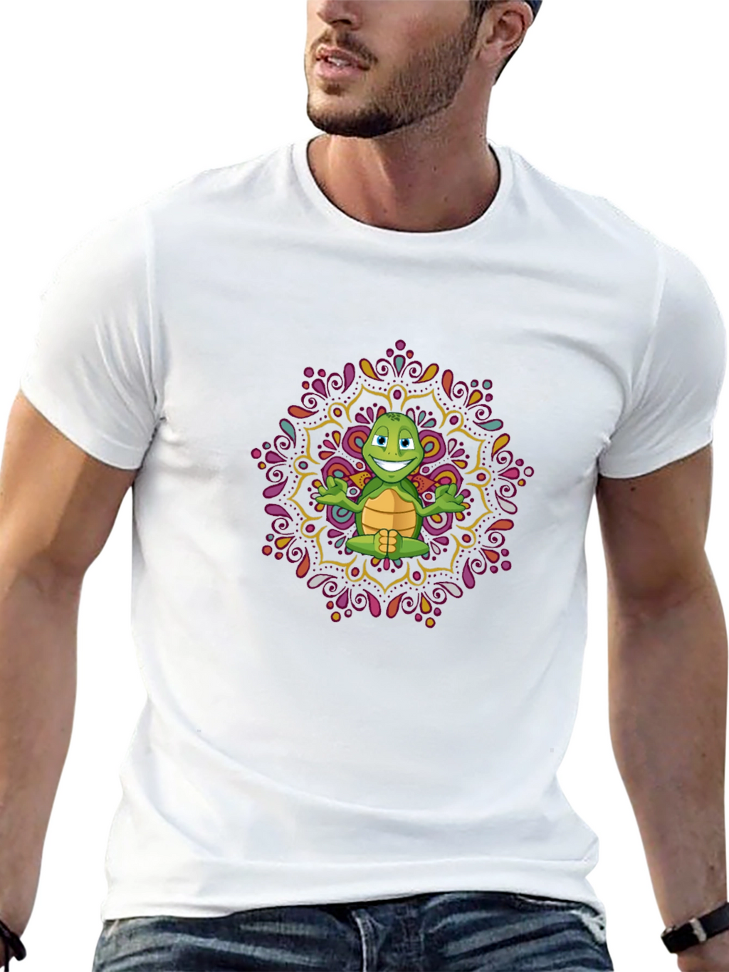 Turtle Mandala Mens Black T-Shirt