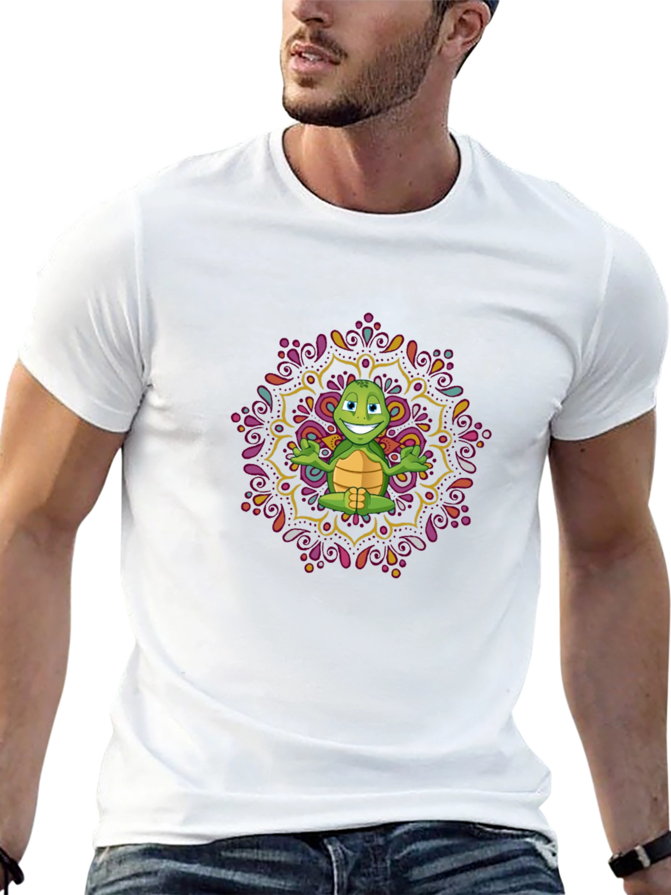 Turtle Mandala Mens Black T-Shirt