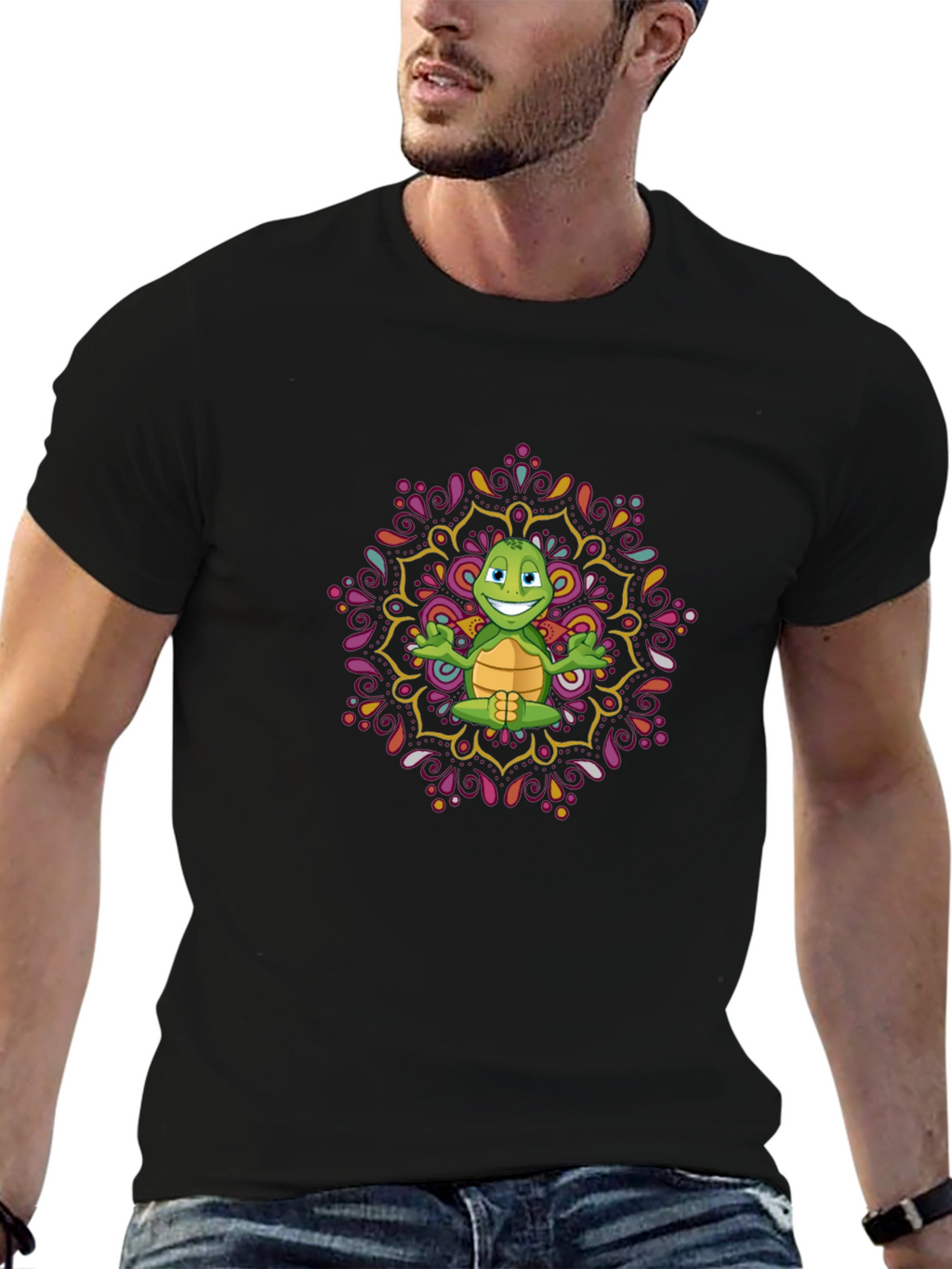 Turtle Mandala Mens Black T-Shirt