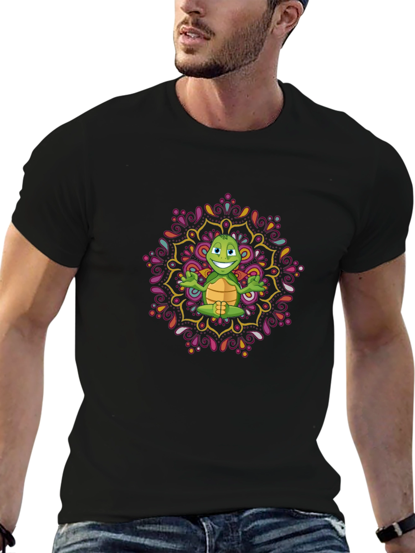 Turtle Mandala Mens Black T-Shirt