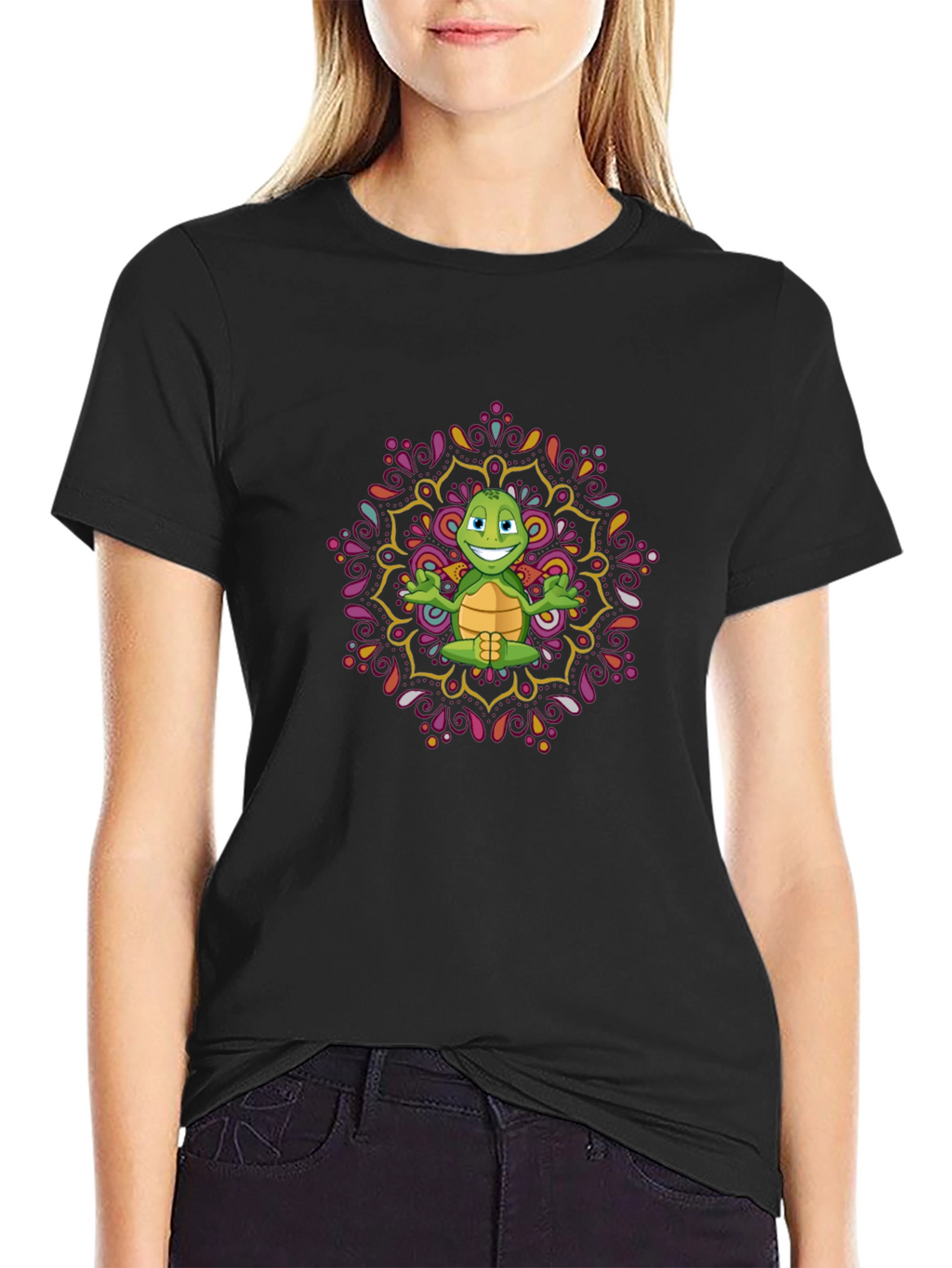 Turtle Mandala Mens Black T-Shirt
