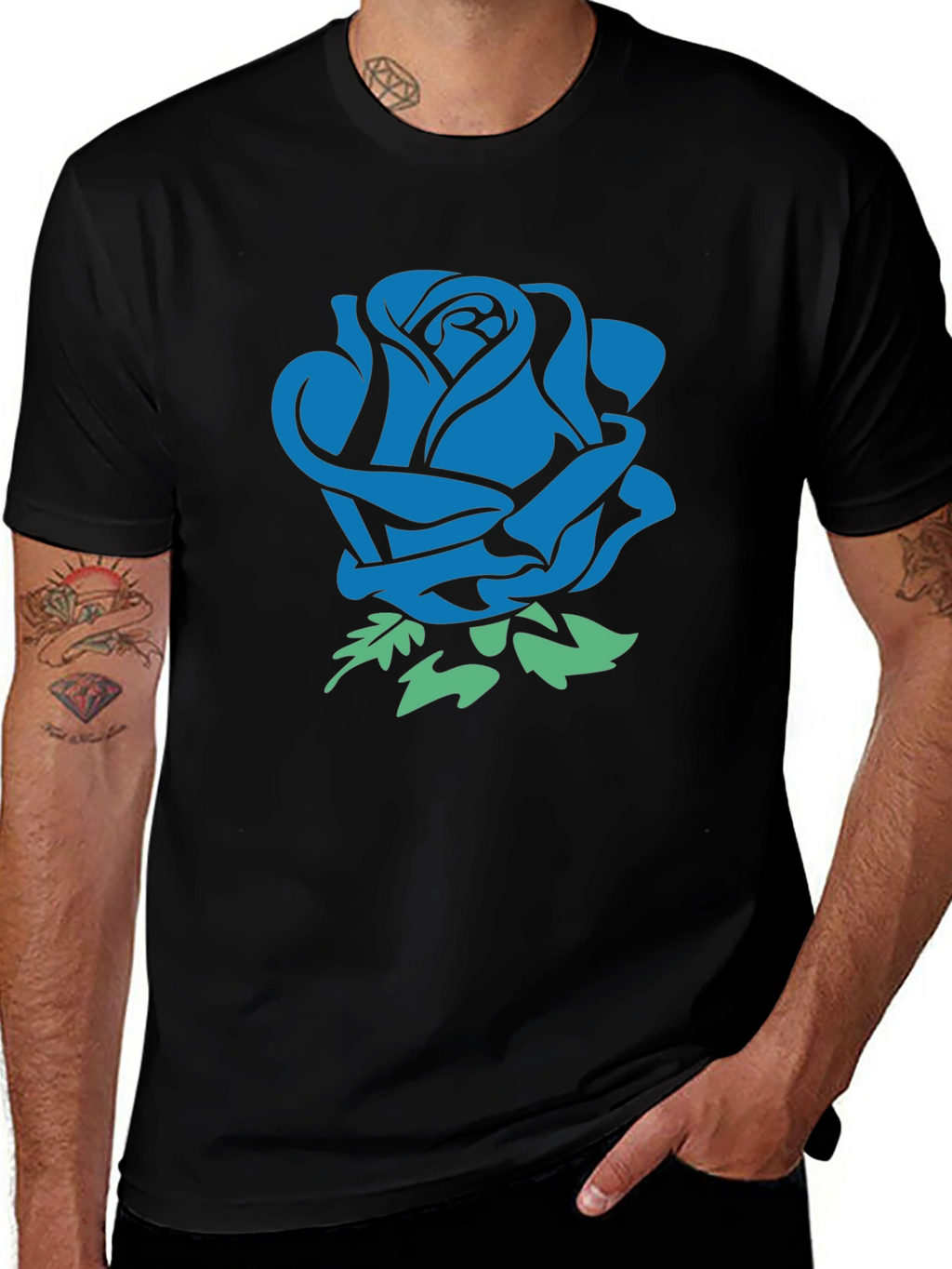 Blue Rose Graphic Black T-Shirt