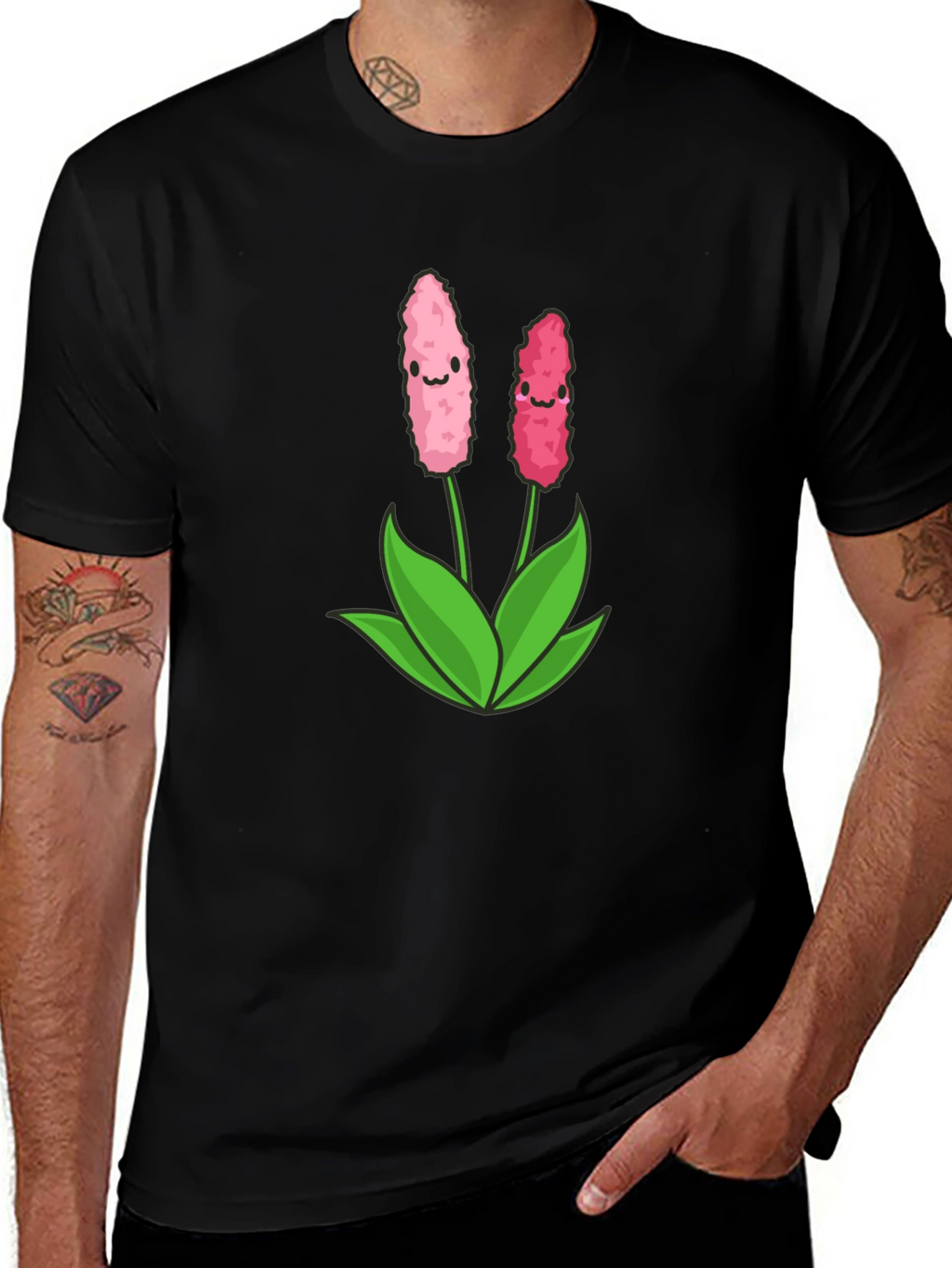 Cute Flower Graphic Black T-Shirt
