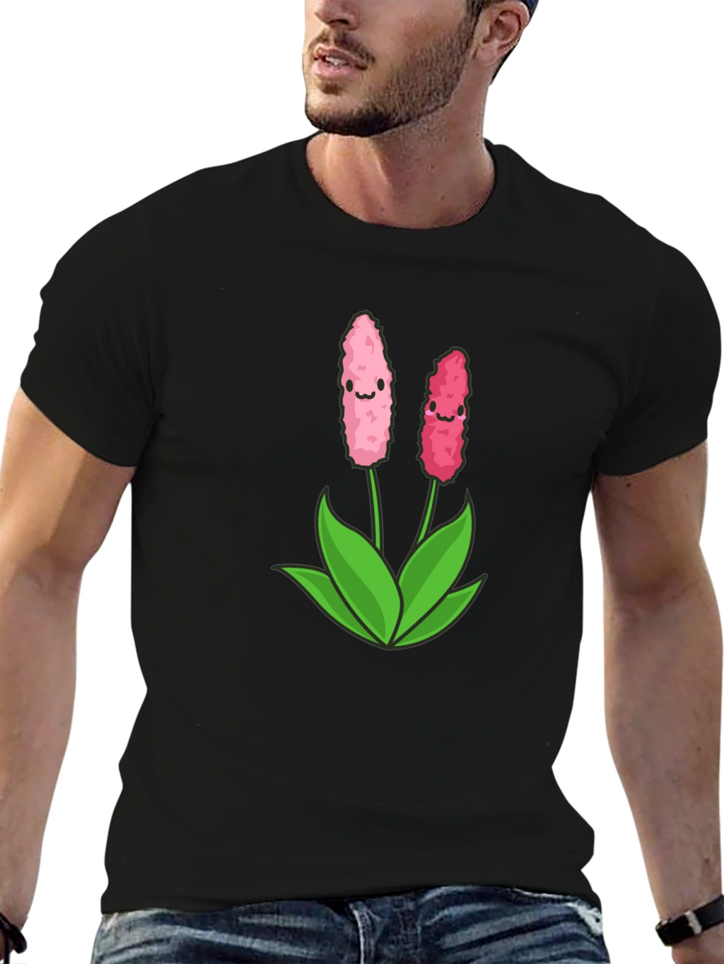 Cute Flower Graphic Black T-Shirt