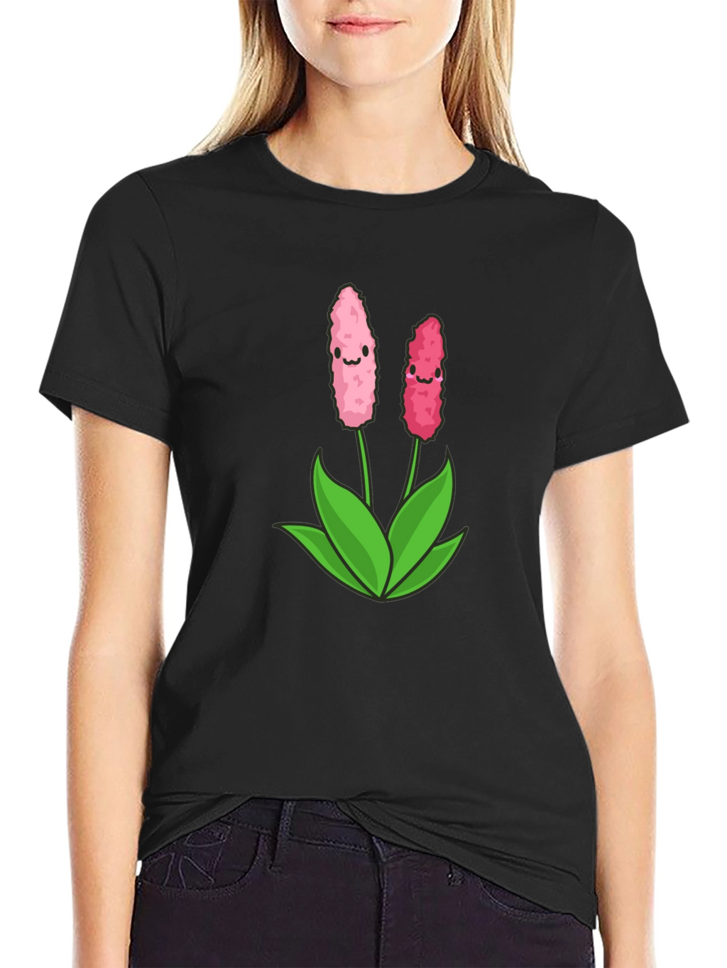 Cute Flower Graphic Black T-Shirt