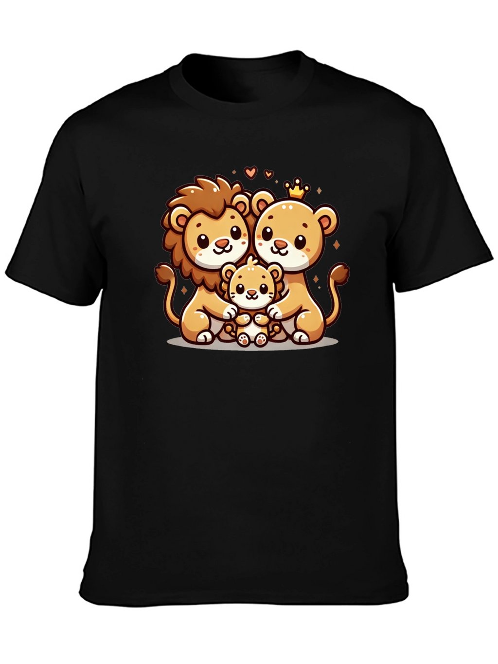 Cute Lion Family Graphic Tee - Black