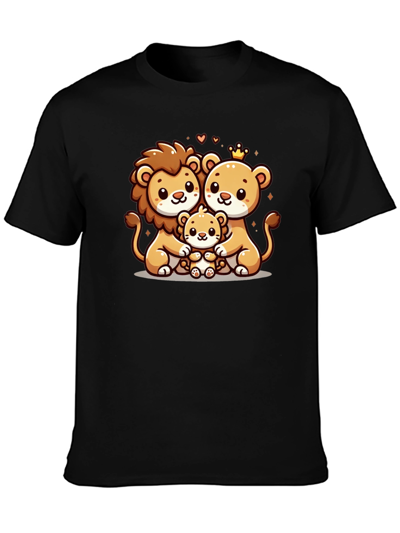 Cute Lion Family Graphic Tee - Black
