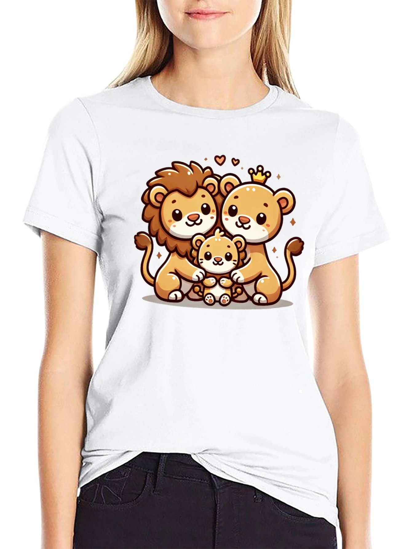 Cute Lion Family Graphic Tee - Black