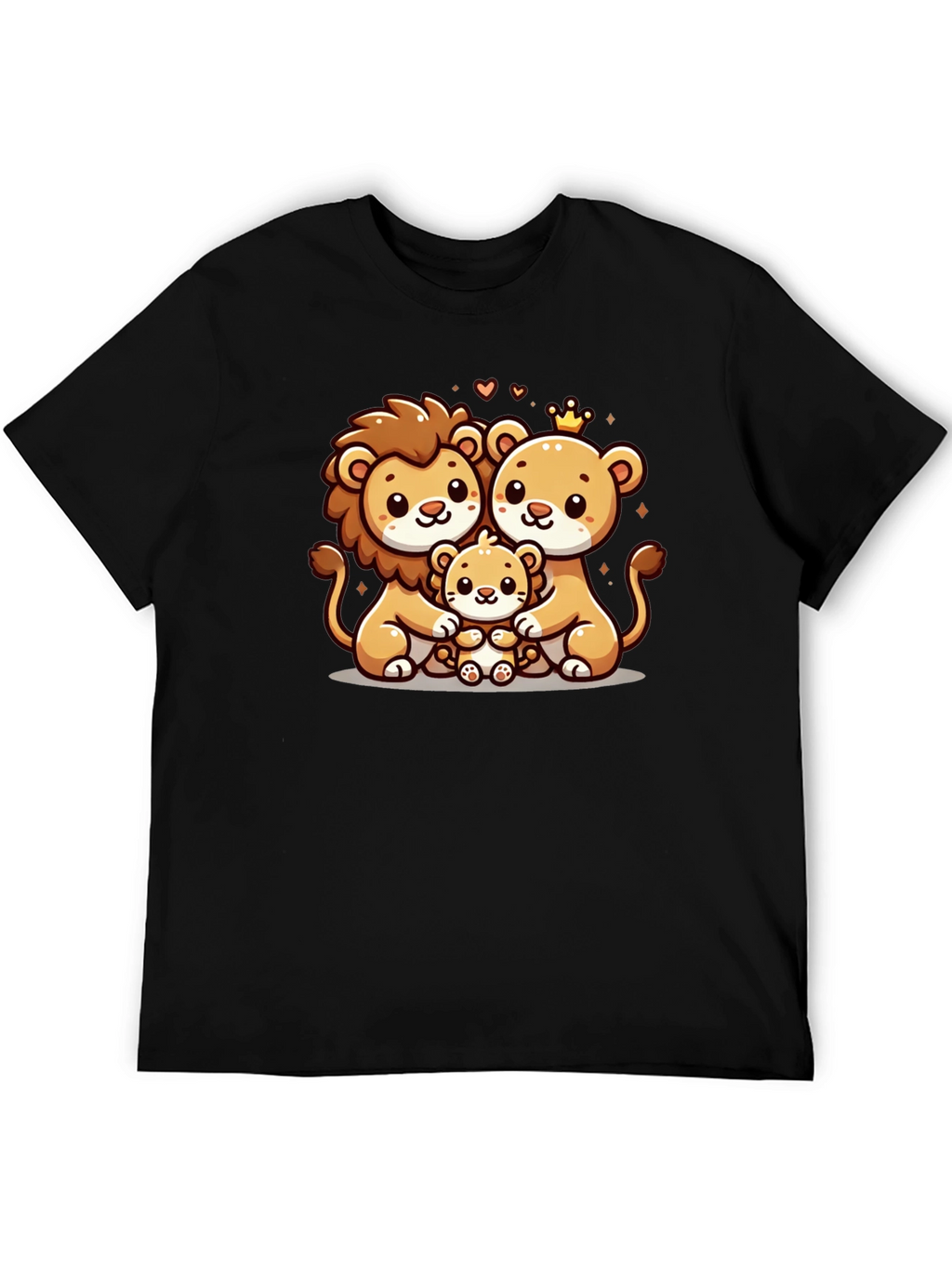 Cute Lion Family Graphic Tee - Black