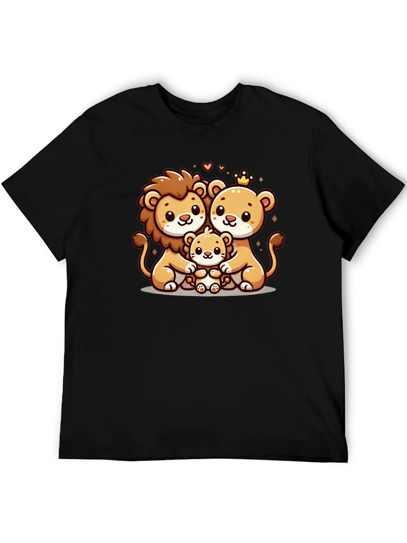 Cute Lion Family Graphic Tee - Black