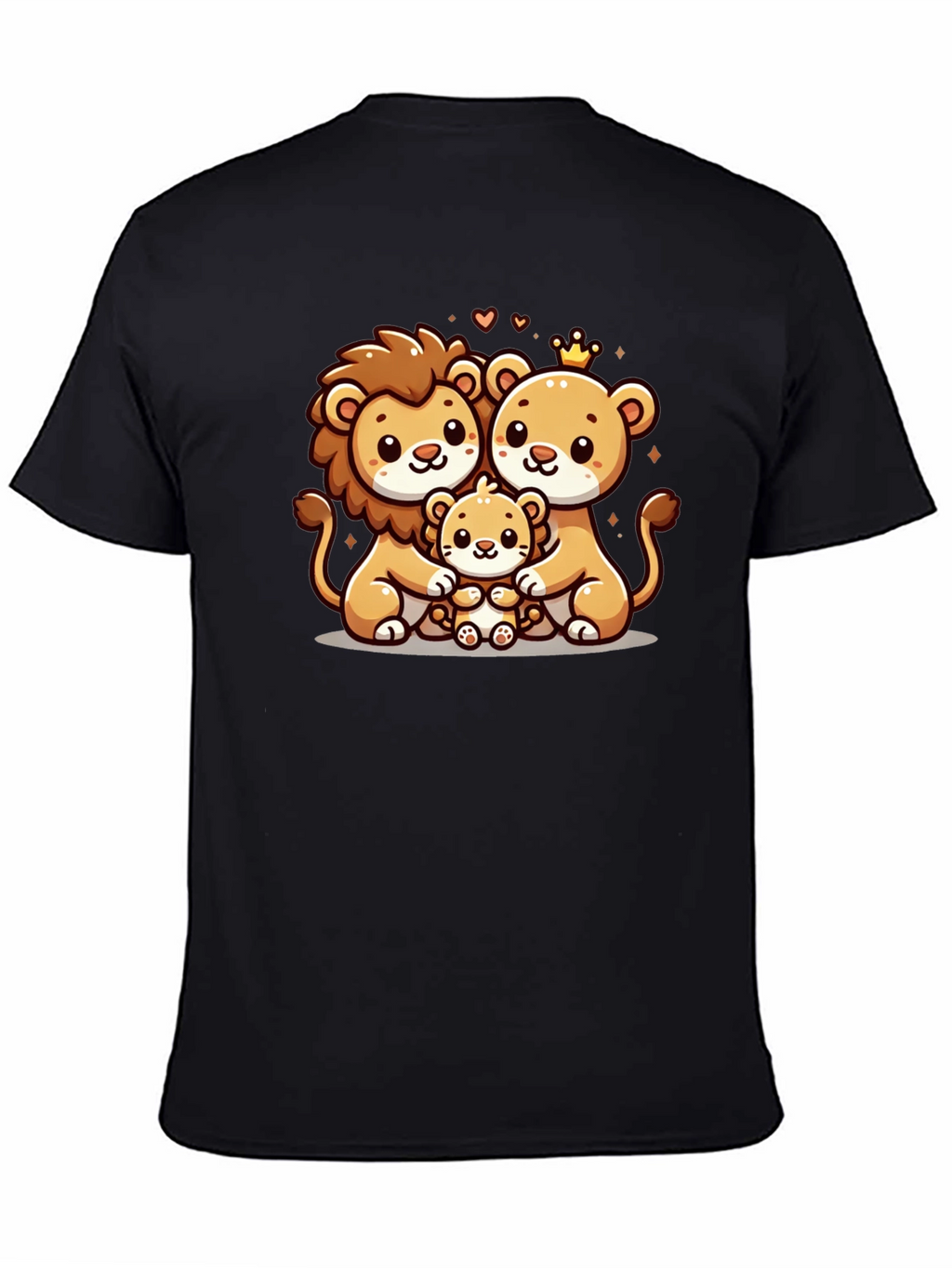 Cute Lion Family Graphic Tee - Black