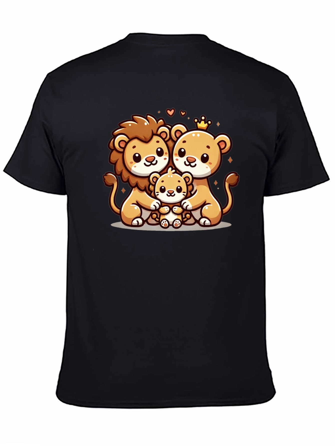 Cute Lion Family Graphic Tee - Black