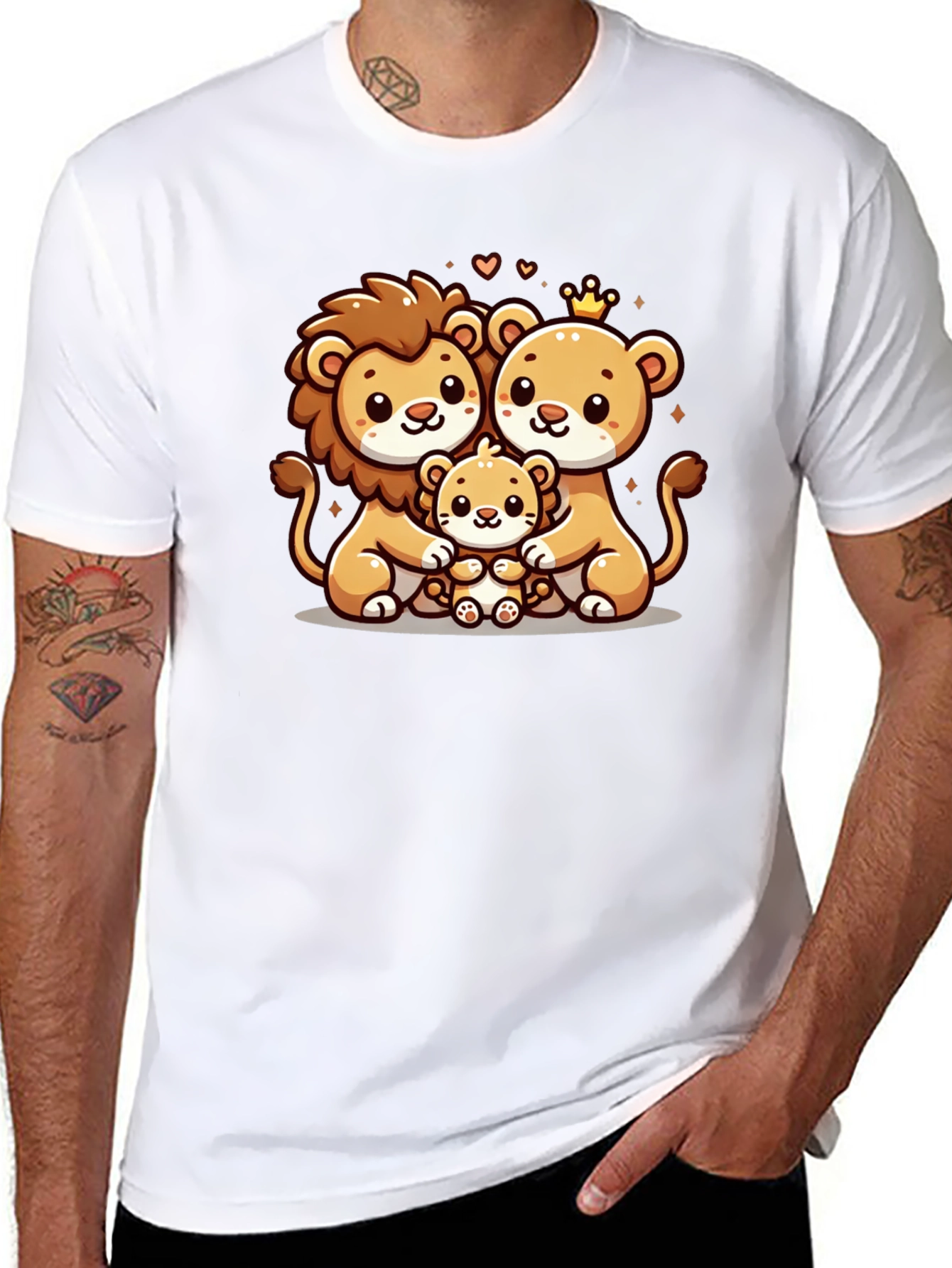 Cute Lion Family Graphic Tee - Black