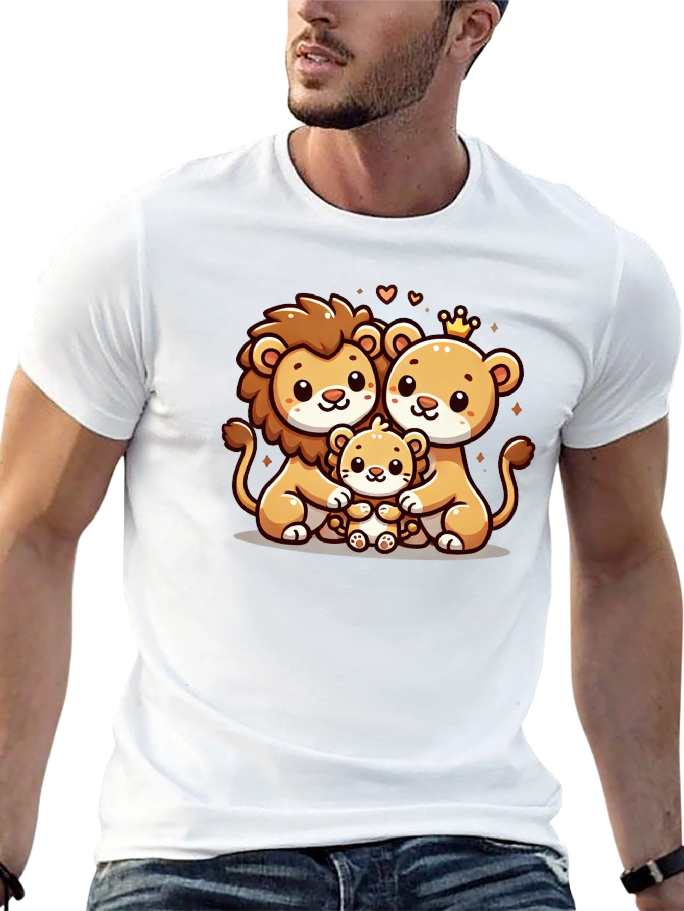 Cute Lion Family Graphic Tee - Black