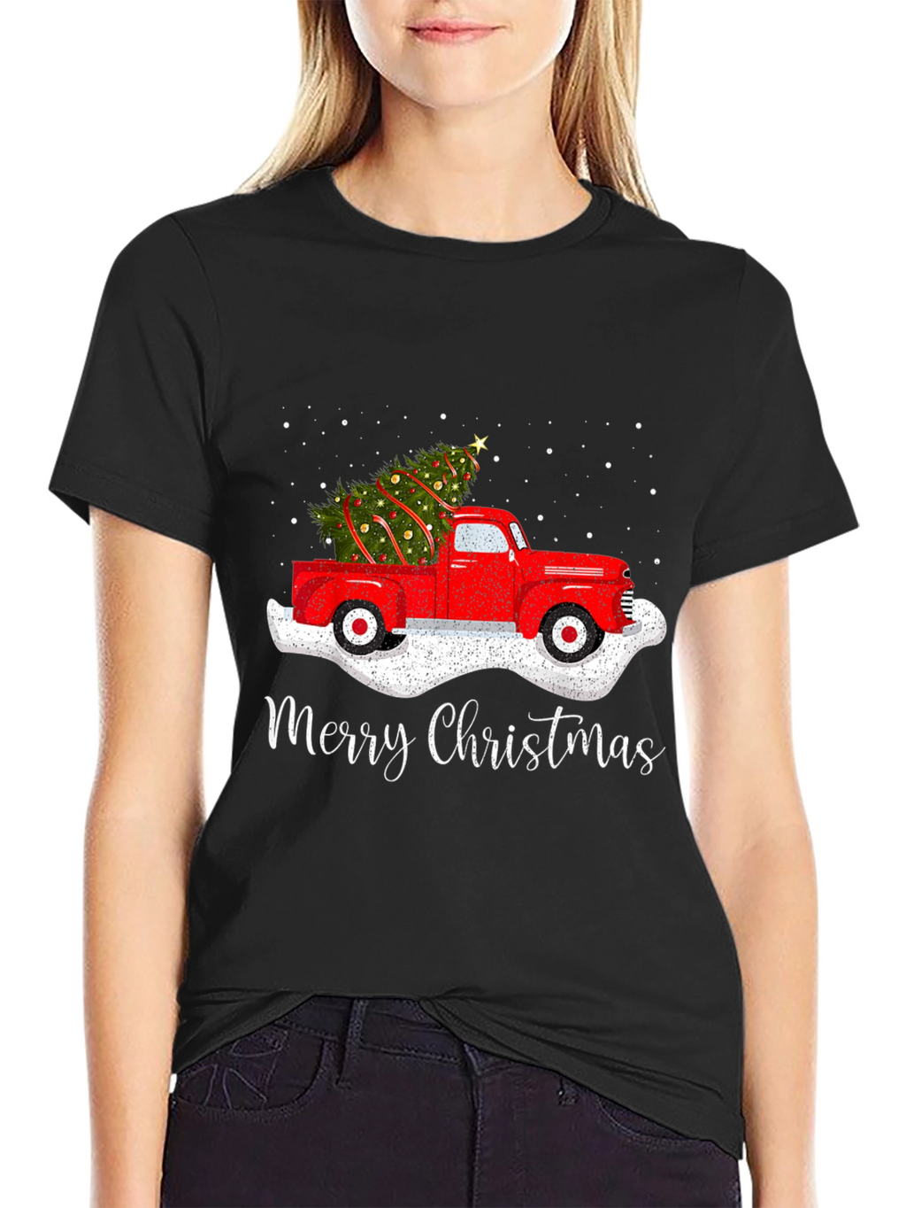 Christmas Truck T-Shirt - Red Truck Xmas Tree Design