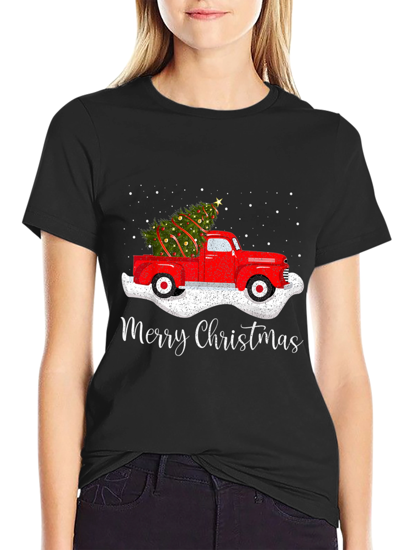 Christmas Truck T-Shirt - Red Truck Xmas Tree Design