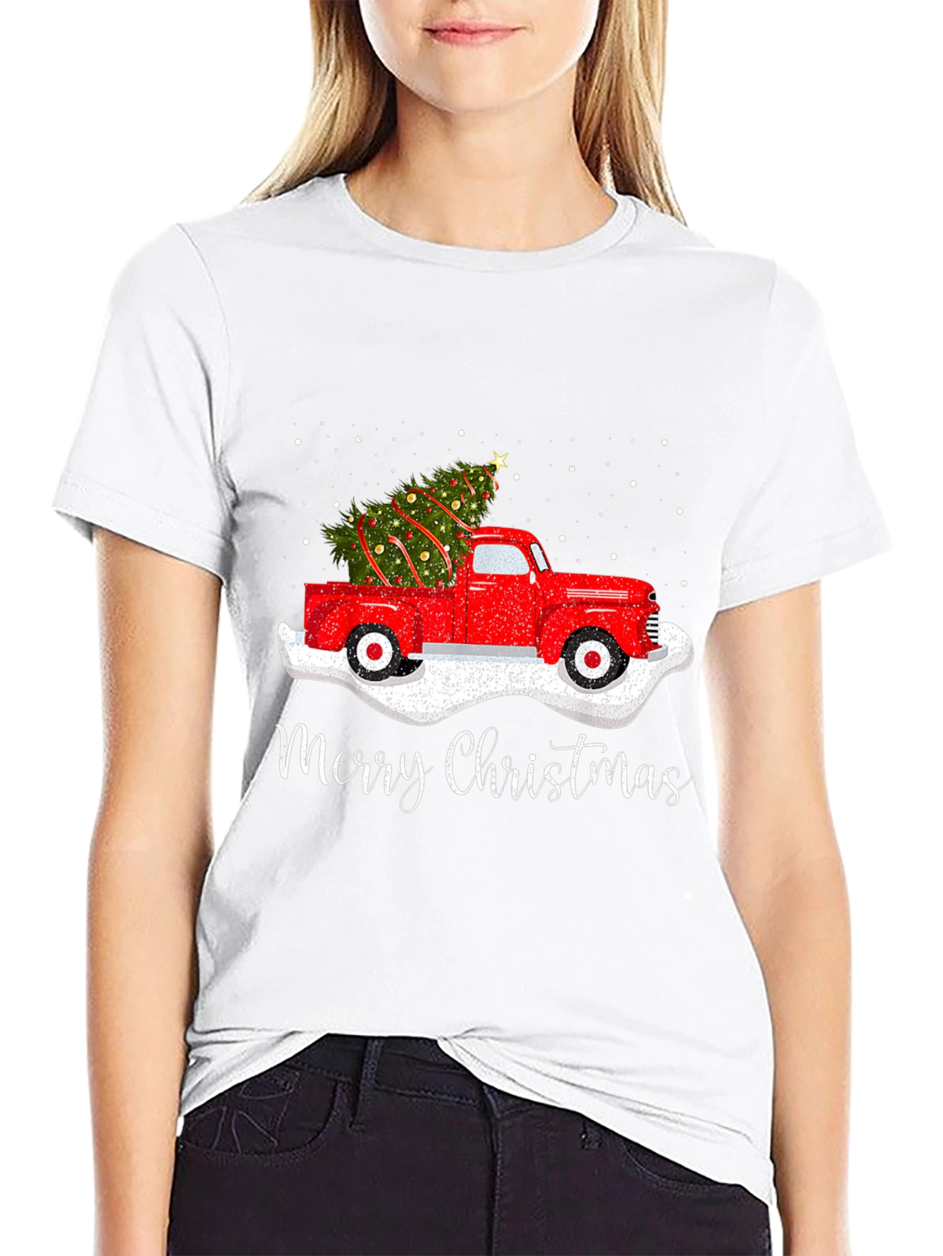Christmas Truck T-Shirt - Red Truck Xmas Tree Design