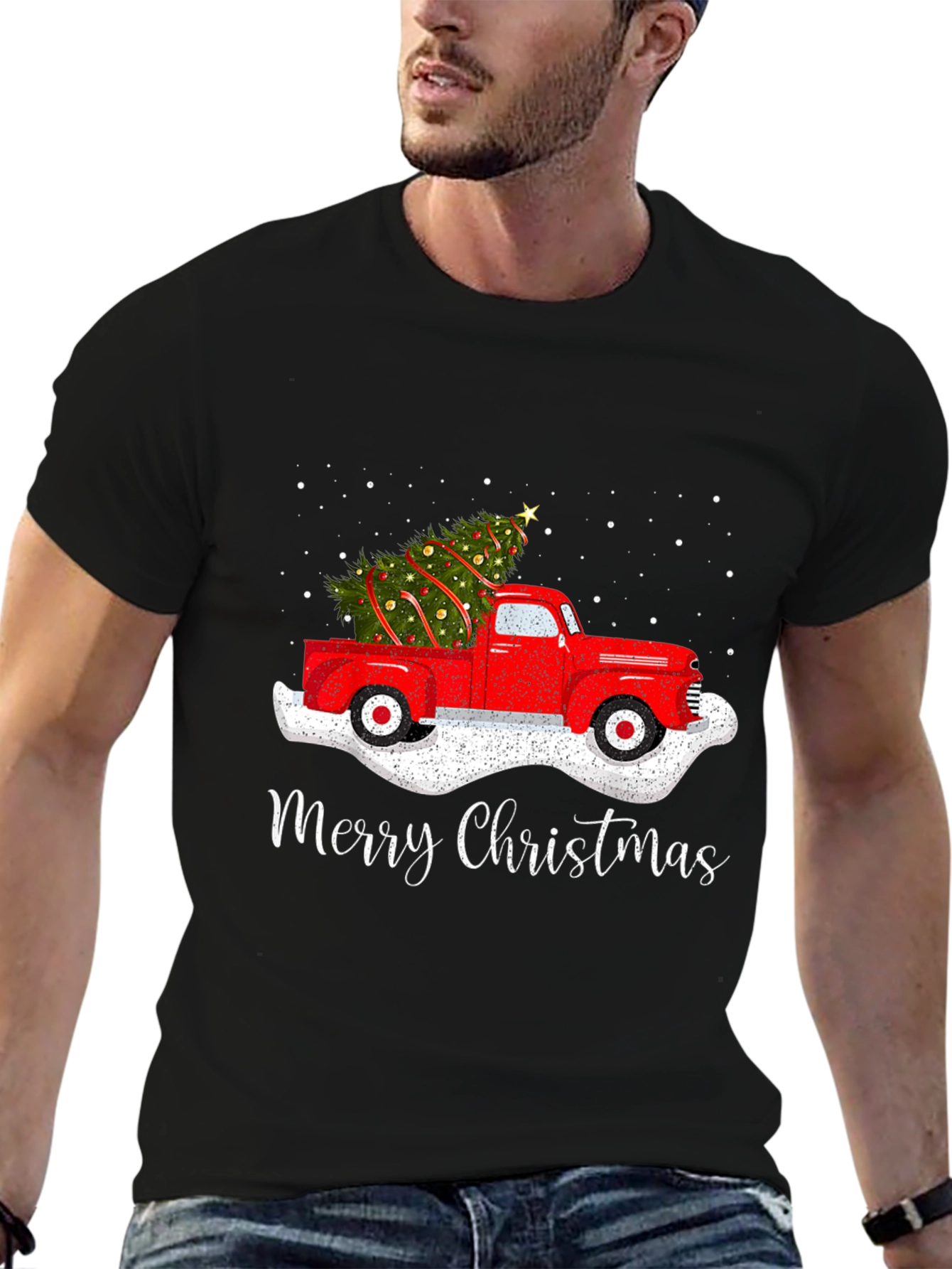 Christmas Truck T-Shirt - Red Truck Xmas Tree Design