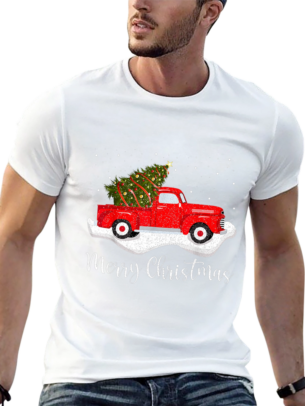 Christmas Truck T-Shirt - Red Truck Xmas Tree Design