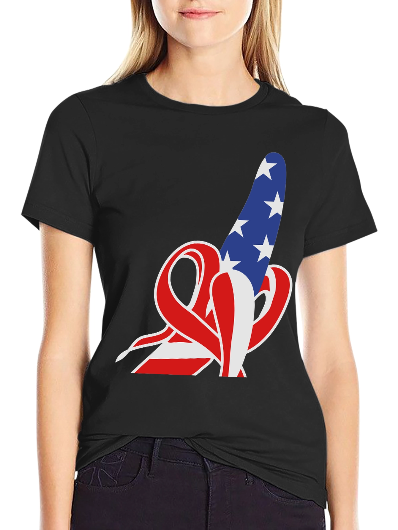 American Flag Rude Finger Gesture T-Shirt