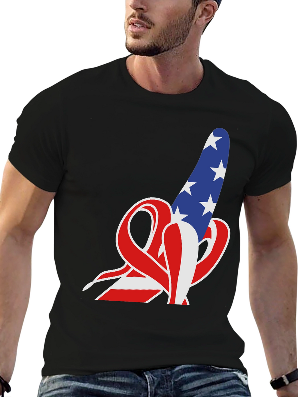 American Flag Rude Finger Gesture T-Shirt