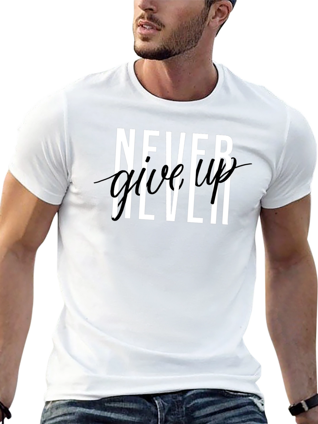 Never Give Up Graphic Print T-Shirt
