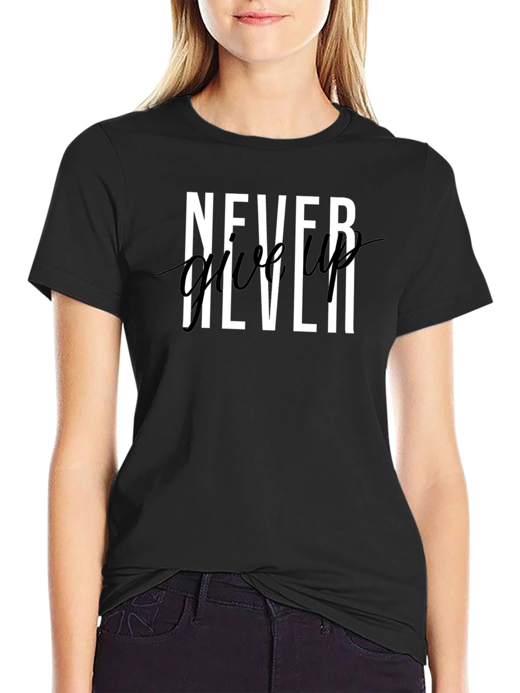 Never Give Up Graphic Print T-Shirt