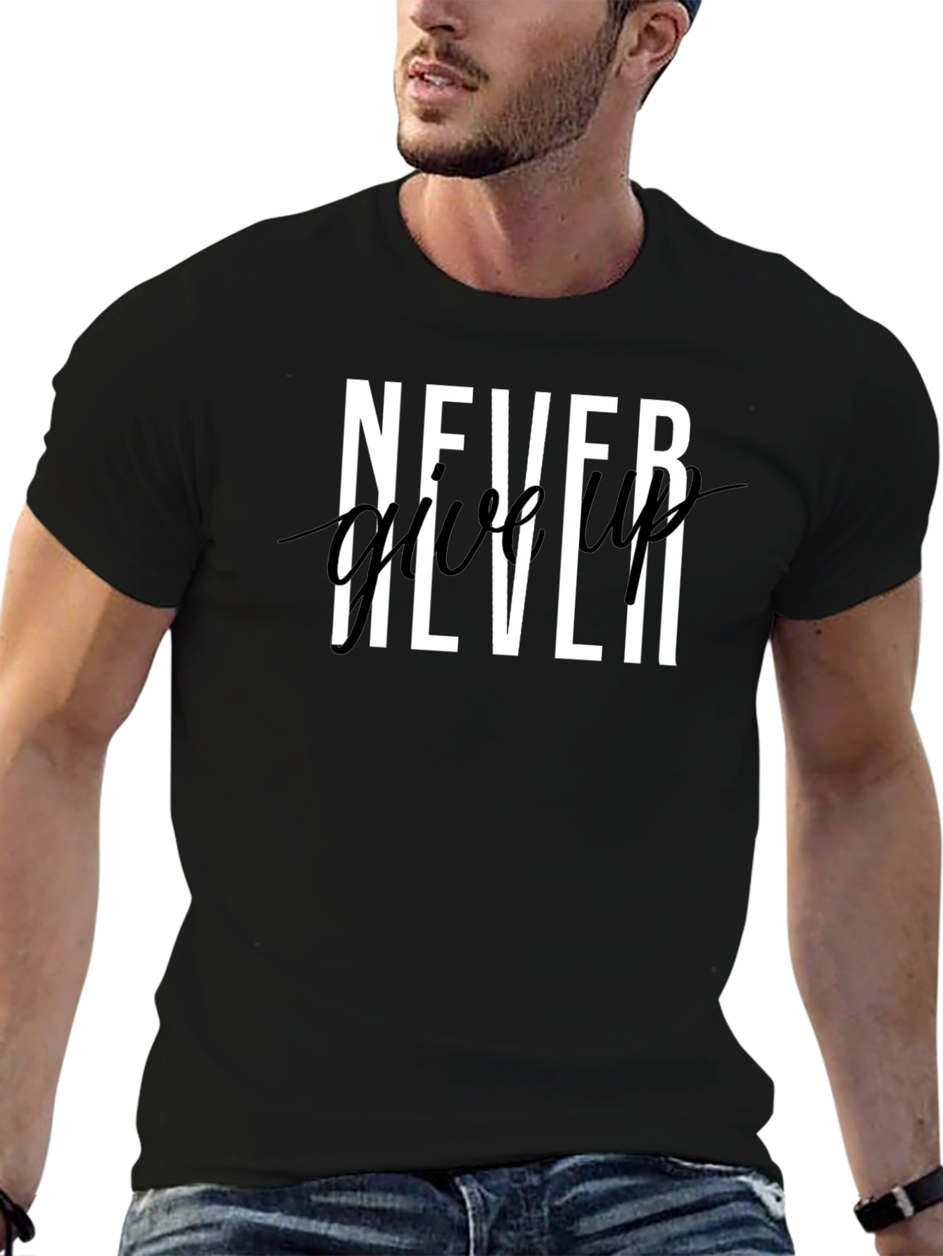 Never Give Up Graphic Print T-Shirt