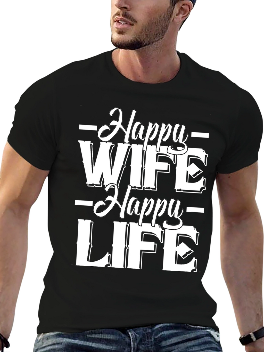 Happy Wife Happy Life Black Graphic Tee