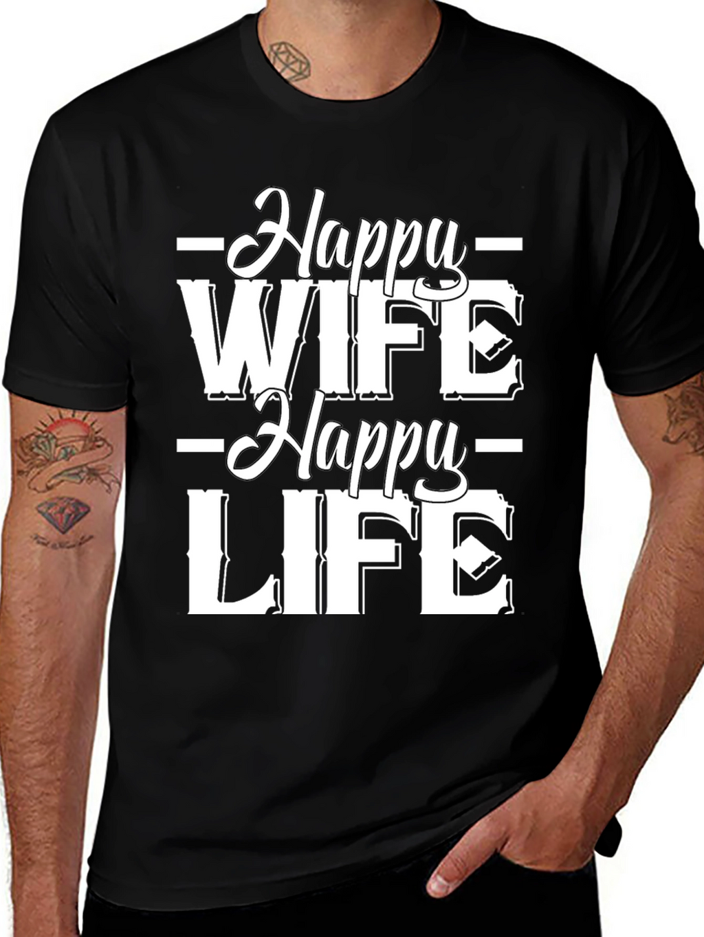 Happy Wife Happy Life Black Graphic Tee
