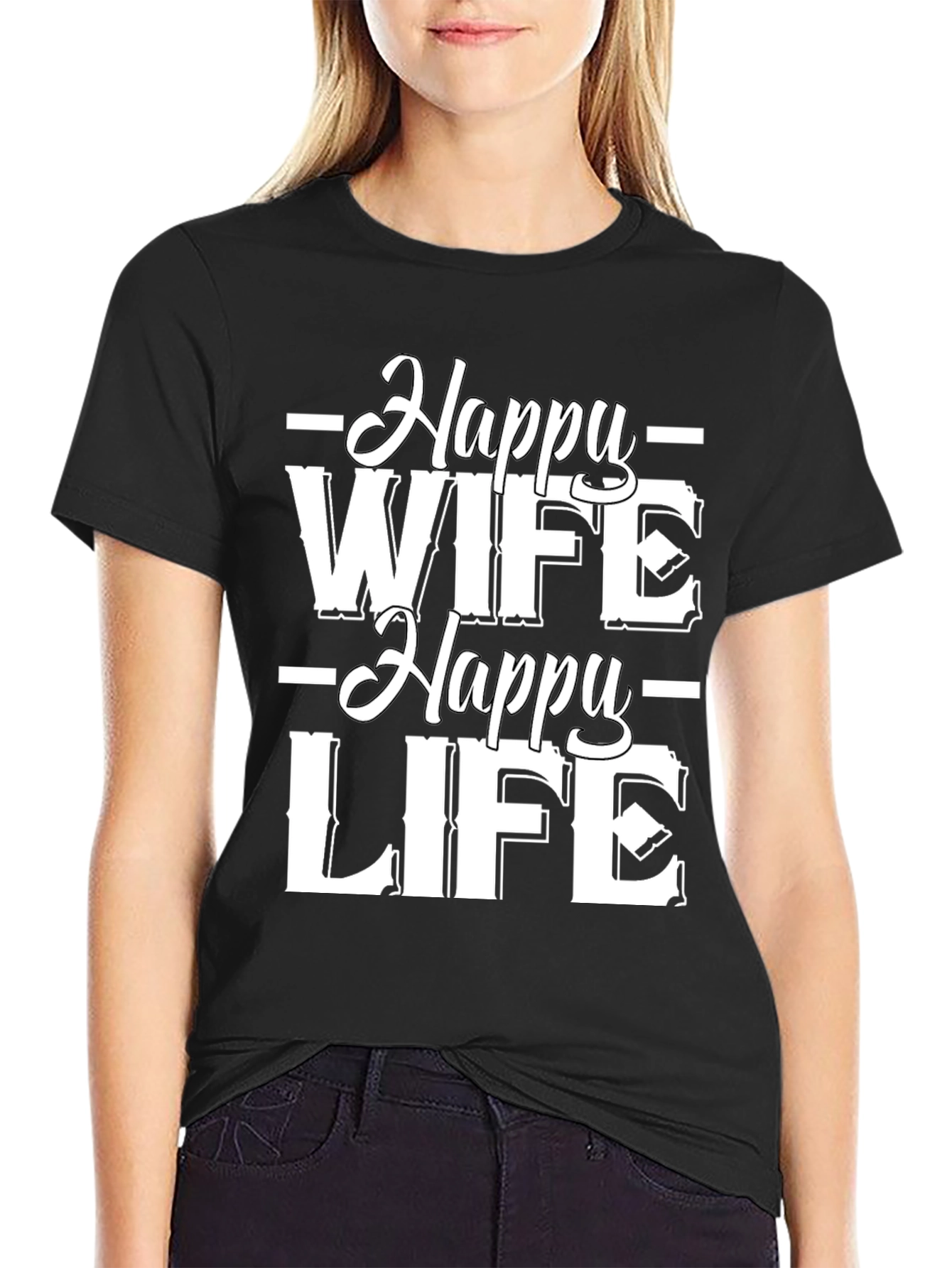 Happy Wife Happy Life Black Graphic Tee