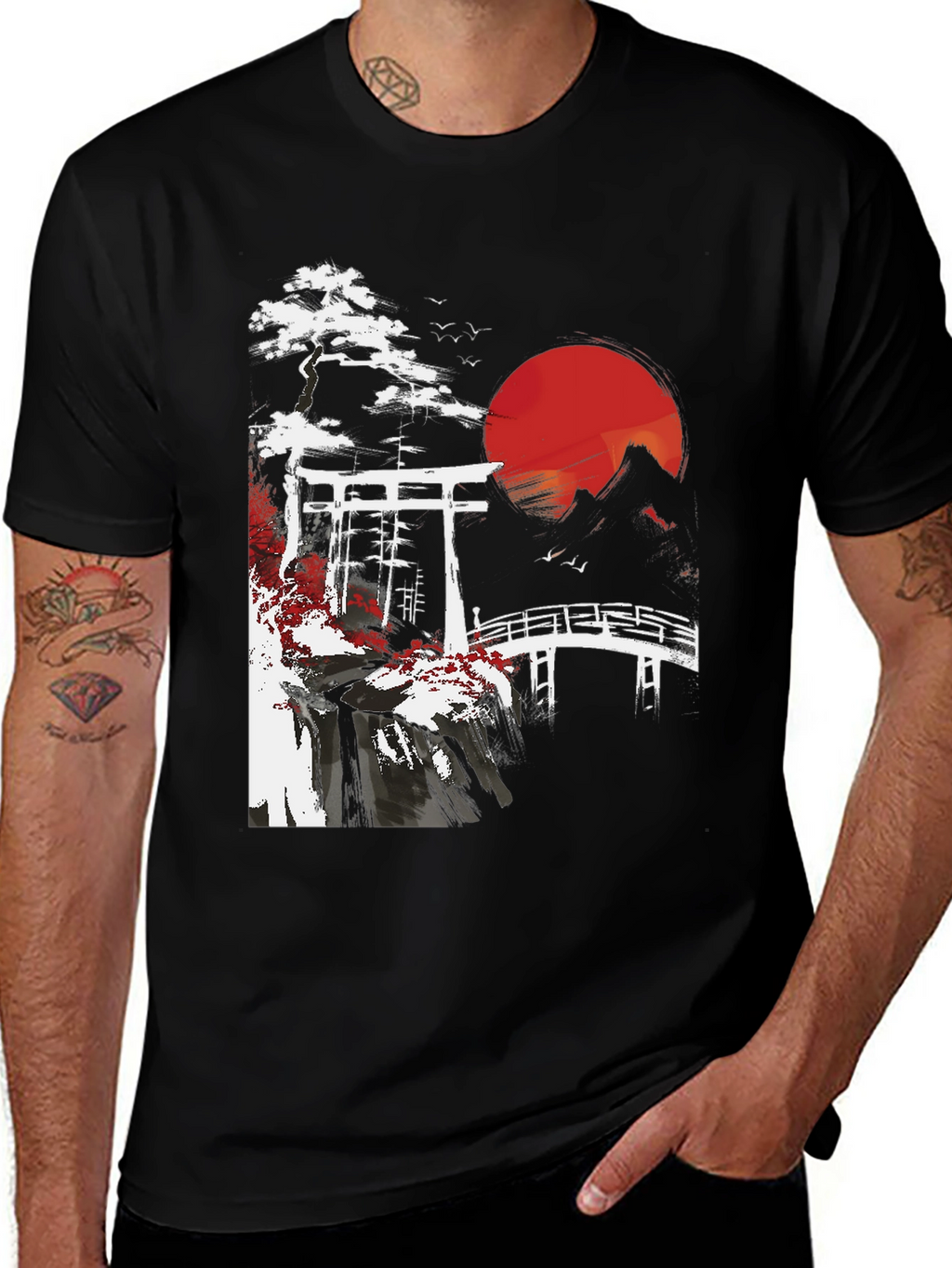 Japanese Landscape Graphic Tee - Black