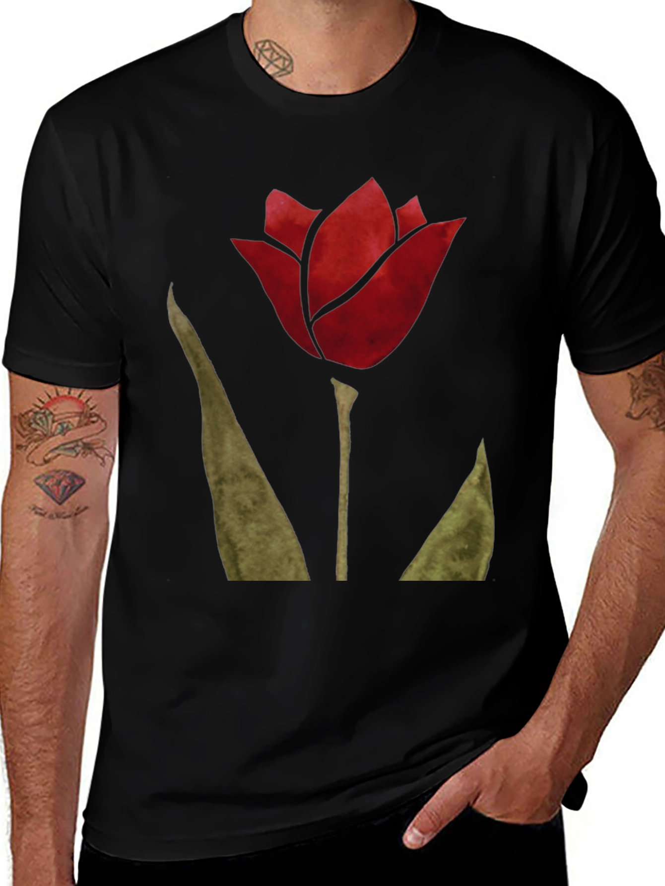 Red Tulip Graphic T-Shirt - Nature Inspired Mens Tee
