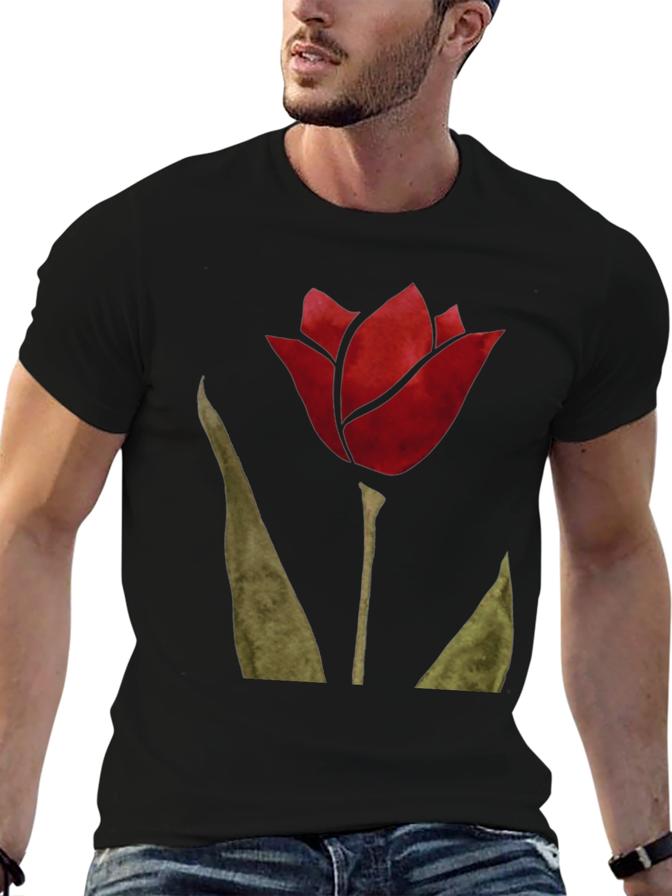 Red Tulip Graphic T-Shirt - Nature Inspired Mens Tee