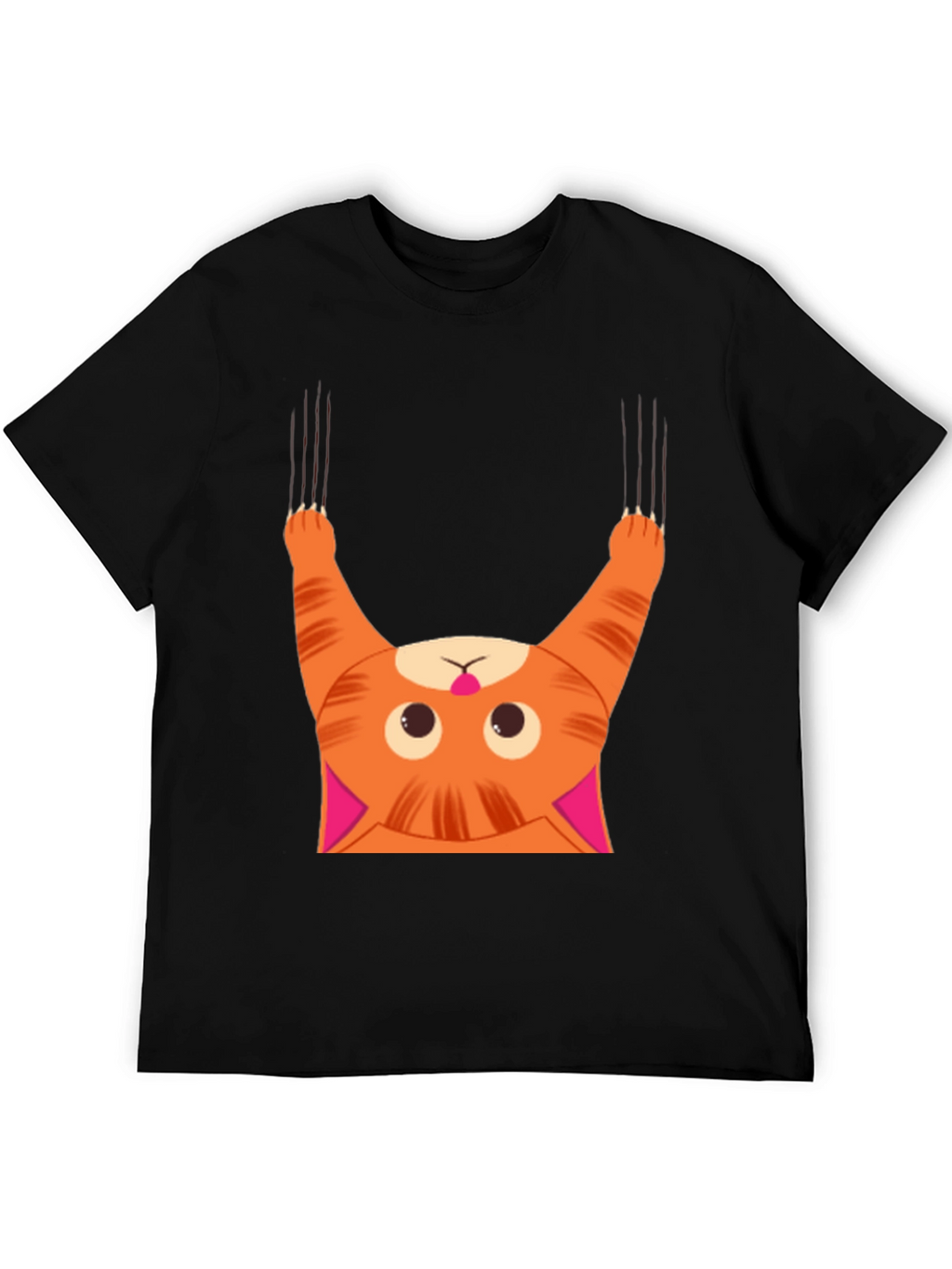 Funny Cat Scratching Black T-Shirt